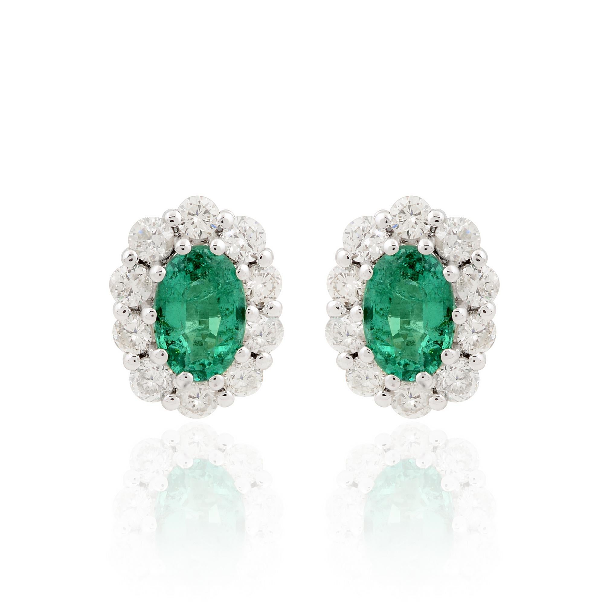 Item Code :- SEE-1813B
Gross Wt. :- 2.81 gm
18k Solid White Gold Wt. :- 2.50 gm
Natural Diamond Wt. :- 0.60 Ct. ( AVERAGE DIAMOND CLARITY SI1-SI2 & COLOR H-I )
Zambian Emerald Wt. :- 0.95 Ct.
Earrings Size :- 10 x8 mm approx.

✦
