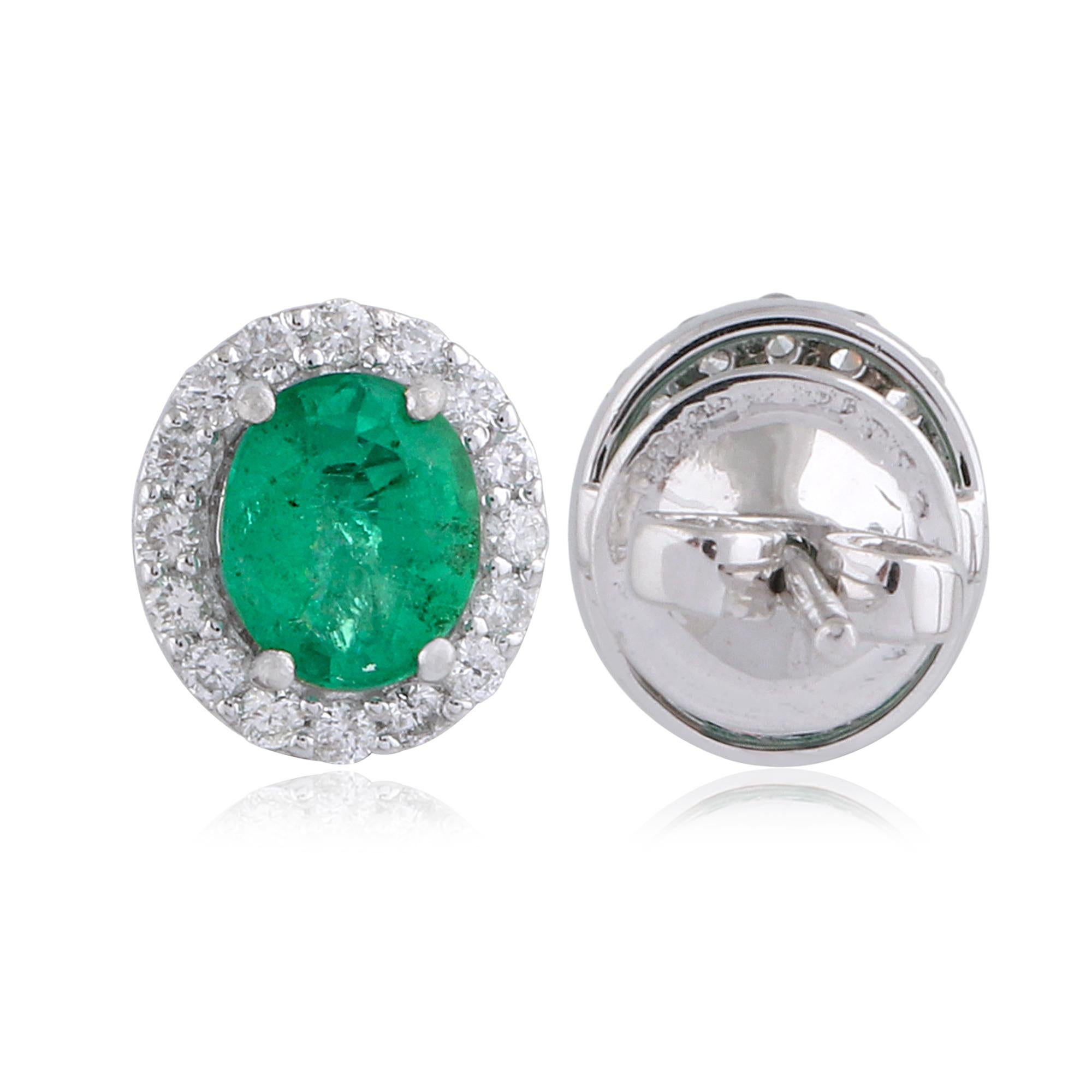 Modern Real Oval Zambia Emerald Gemstone Earrings Diamond 18 Karat White Gold Jewelry For Sale
