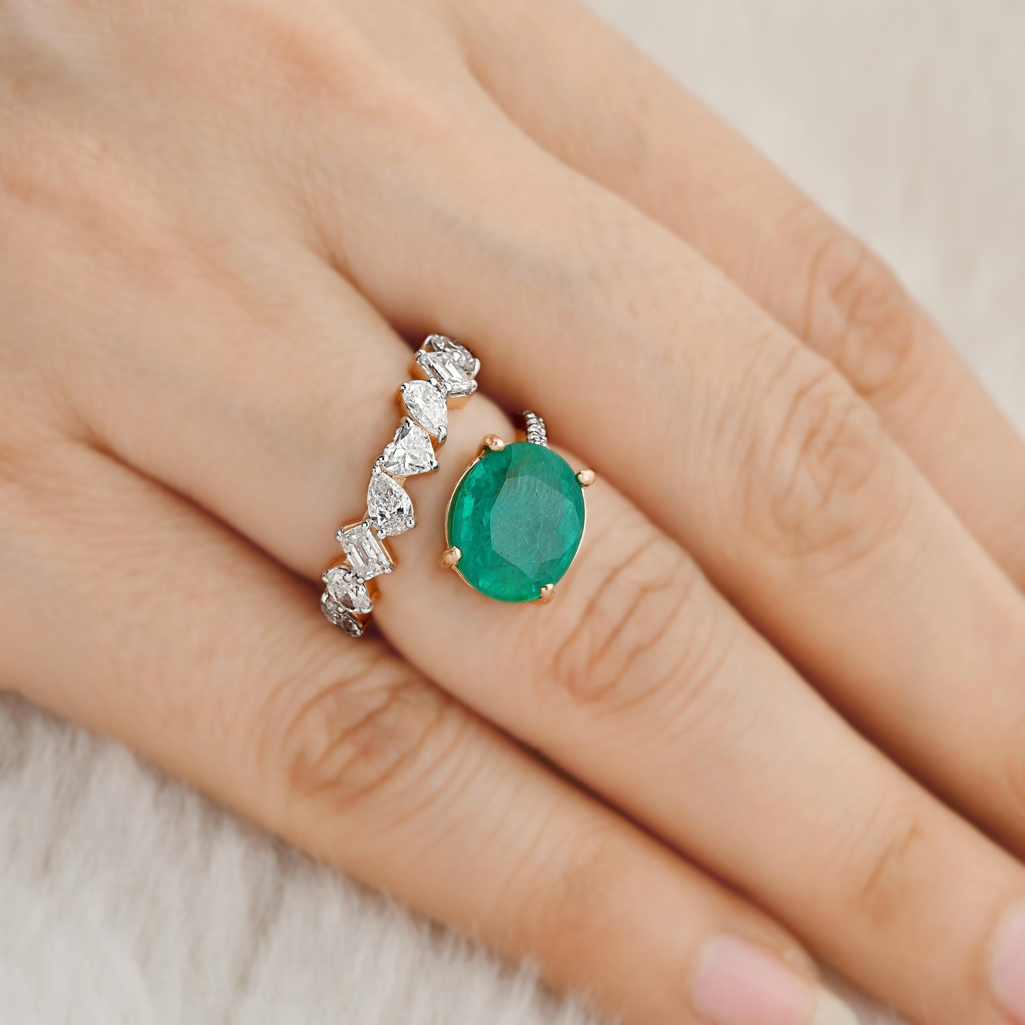 For Sale:  Oval Natural Emerald Gemstone Wrap Ring Diamond 18 Karat Rose Gold Fine Jewelry 5