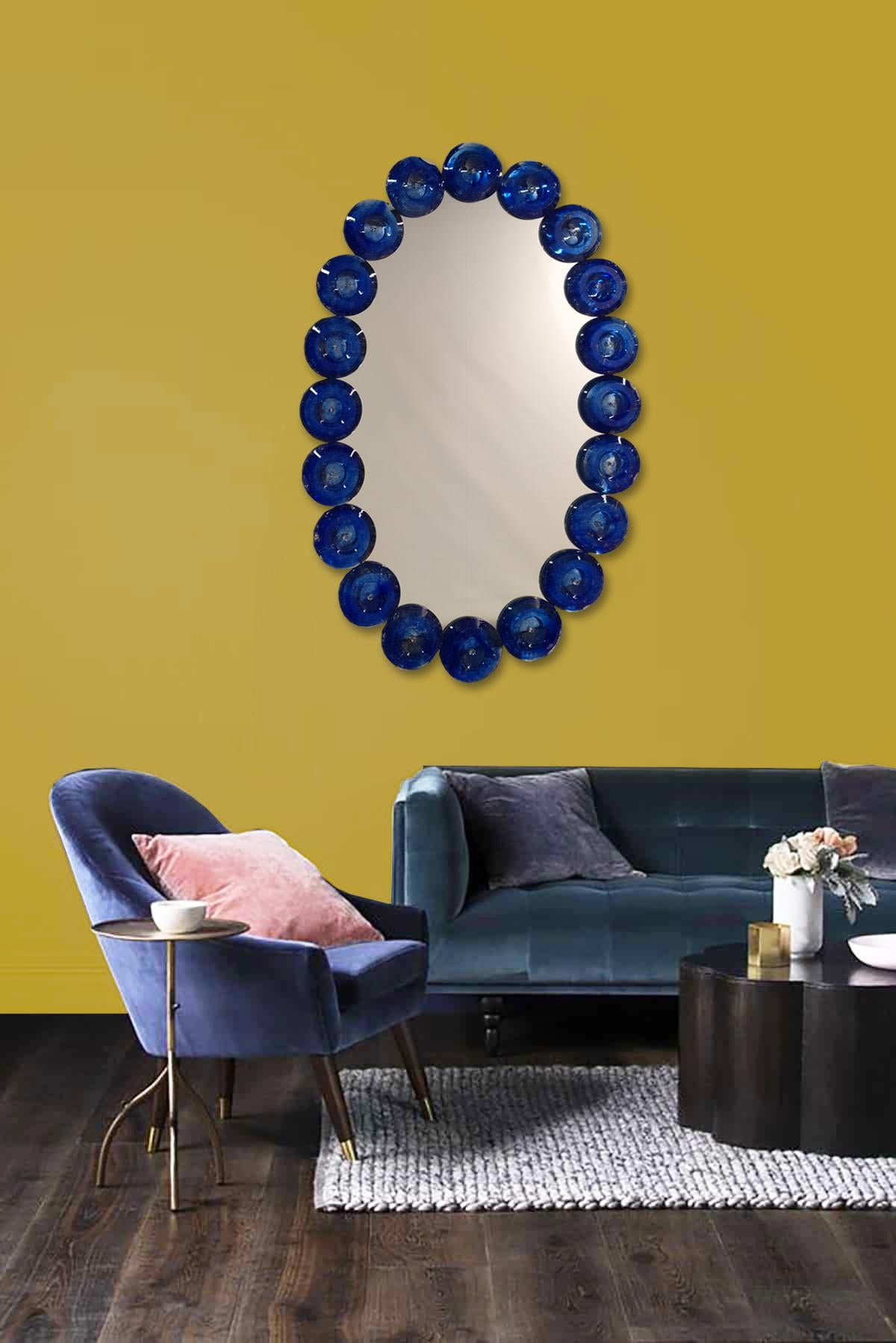 „Ovale Blu“ Specchio aus Vetro di Murano im Stile Contemporaneo von Fratelli Tosi  (Handgefertigt) im Angebot