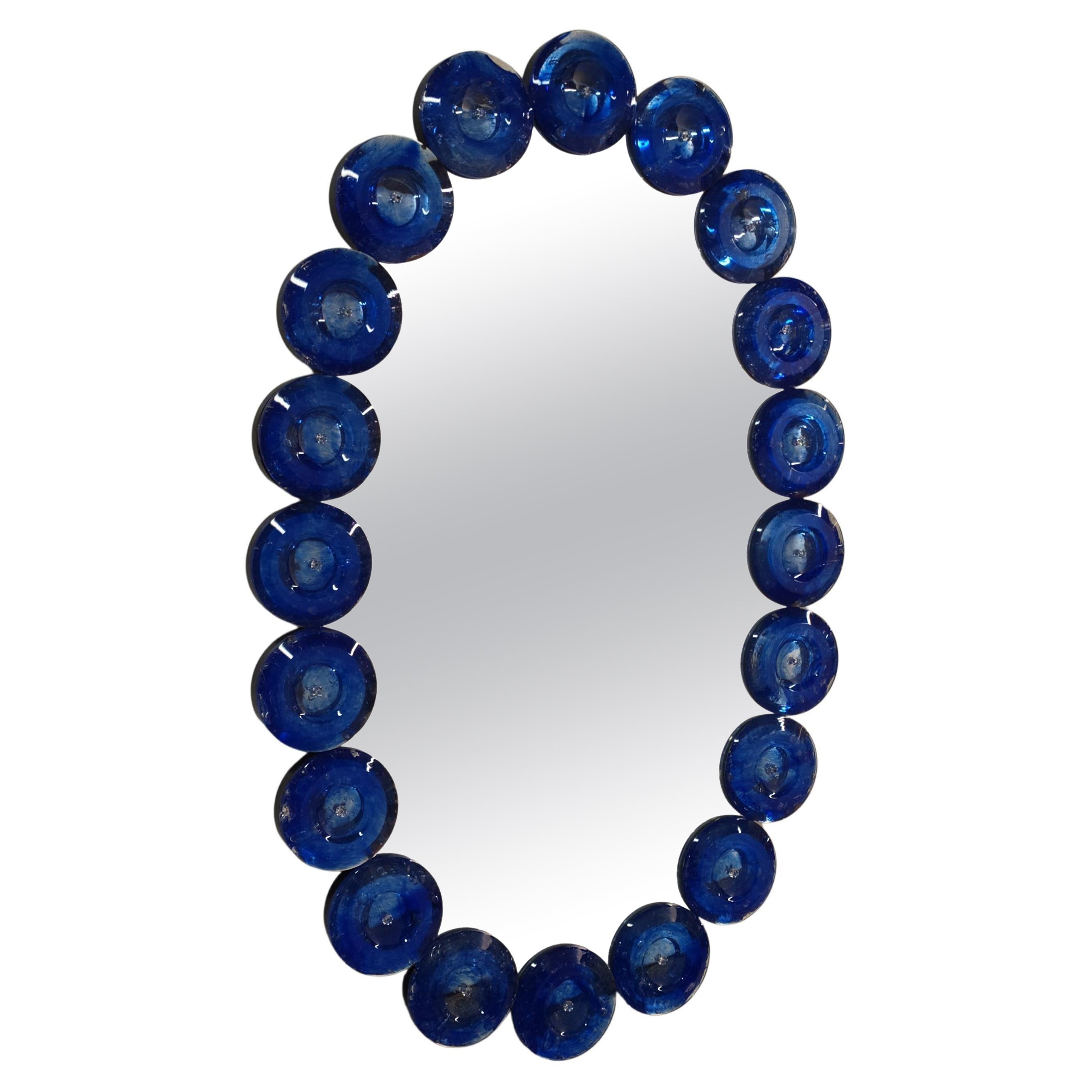« Ovale Blu » Specchio in Vetro di Murano in Stile Contemporaneo par Fratelli Tosi
