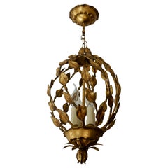 Ovale Italian Gilt Tole Leave Chandelier