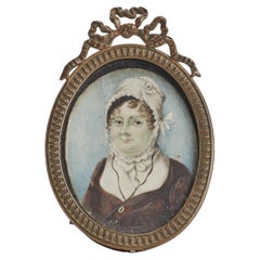 miniature ovale peinte sur ivoire, fin de l'Angleterre du XVIIIe siècle.