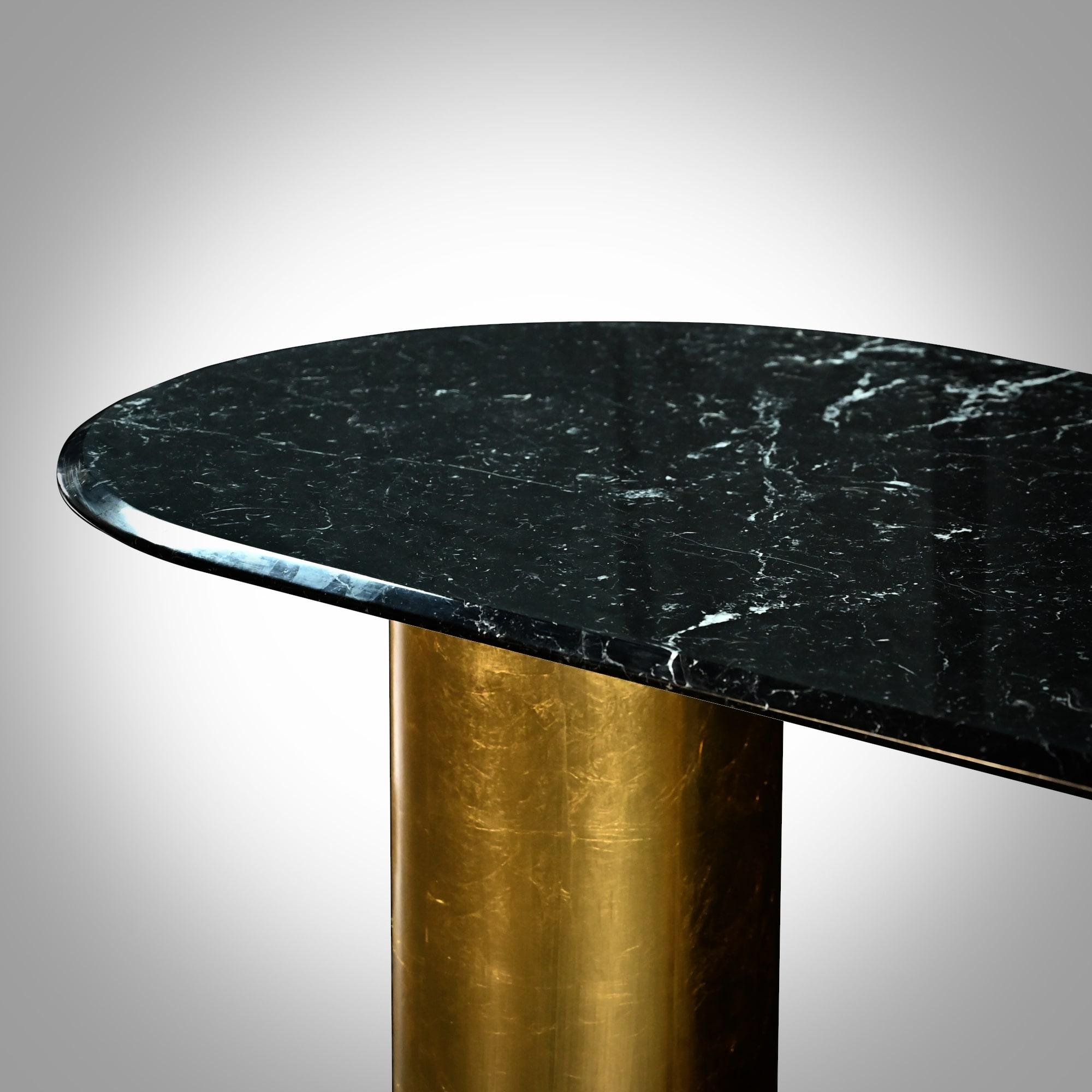 Mid-Century Modern Ovale Nq1, Dining Table Nero Marquinia Marble and Gold Leaf by Dfdesignlab For Sale