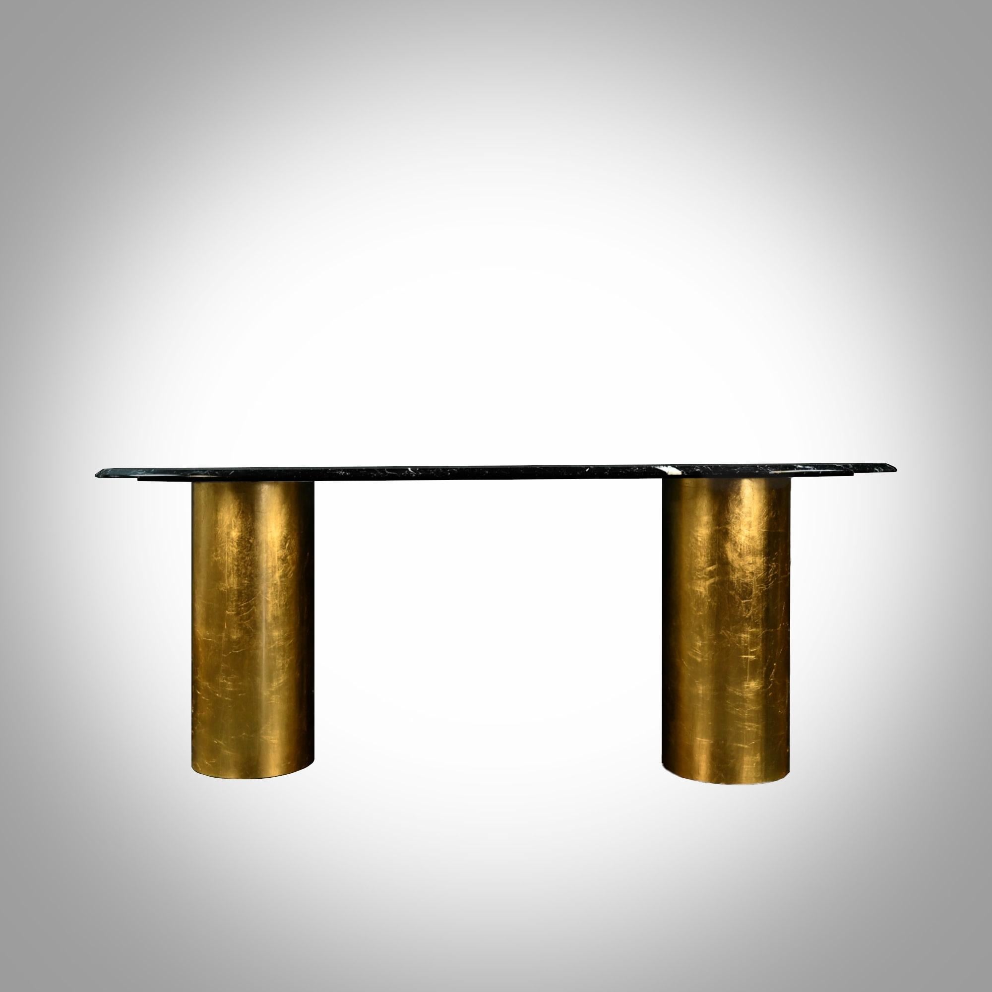 Italian Ovale Nq1, Dining Table Nero Marquinia Marble and Gold Leaf by Dfdesignlab For Sale