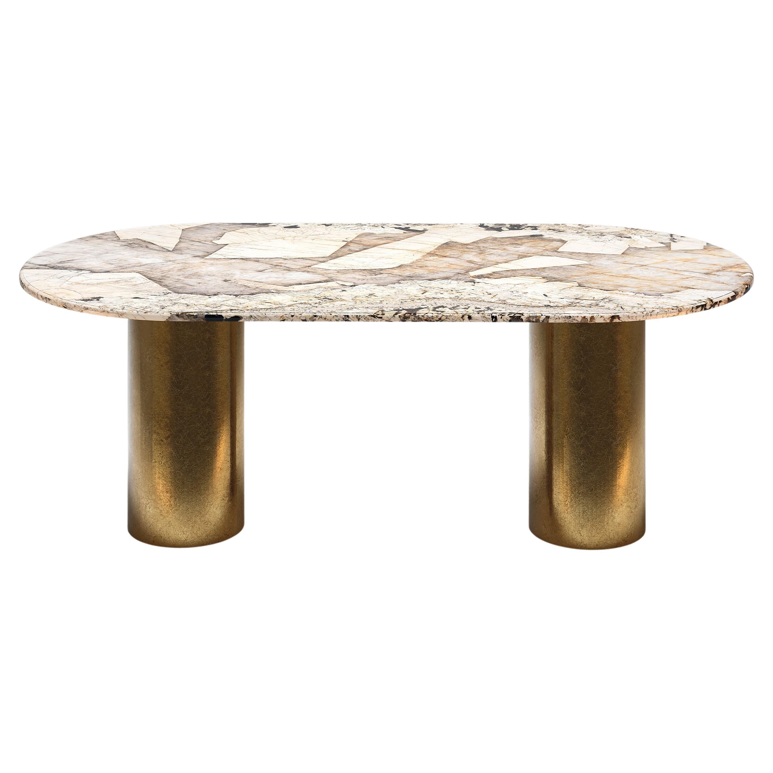 Ovale Nq1, Dining Table Patagonia Quartzite and gold leaf By DFdesignlab  For Sale