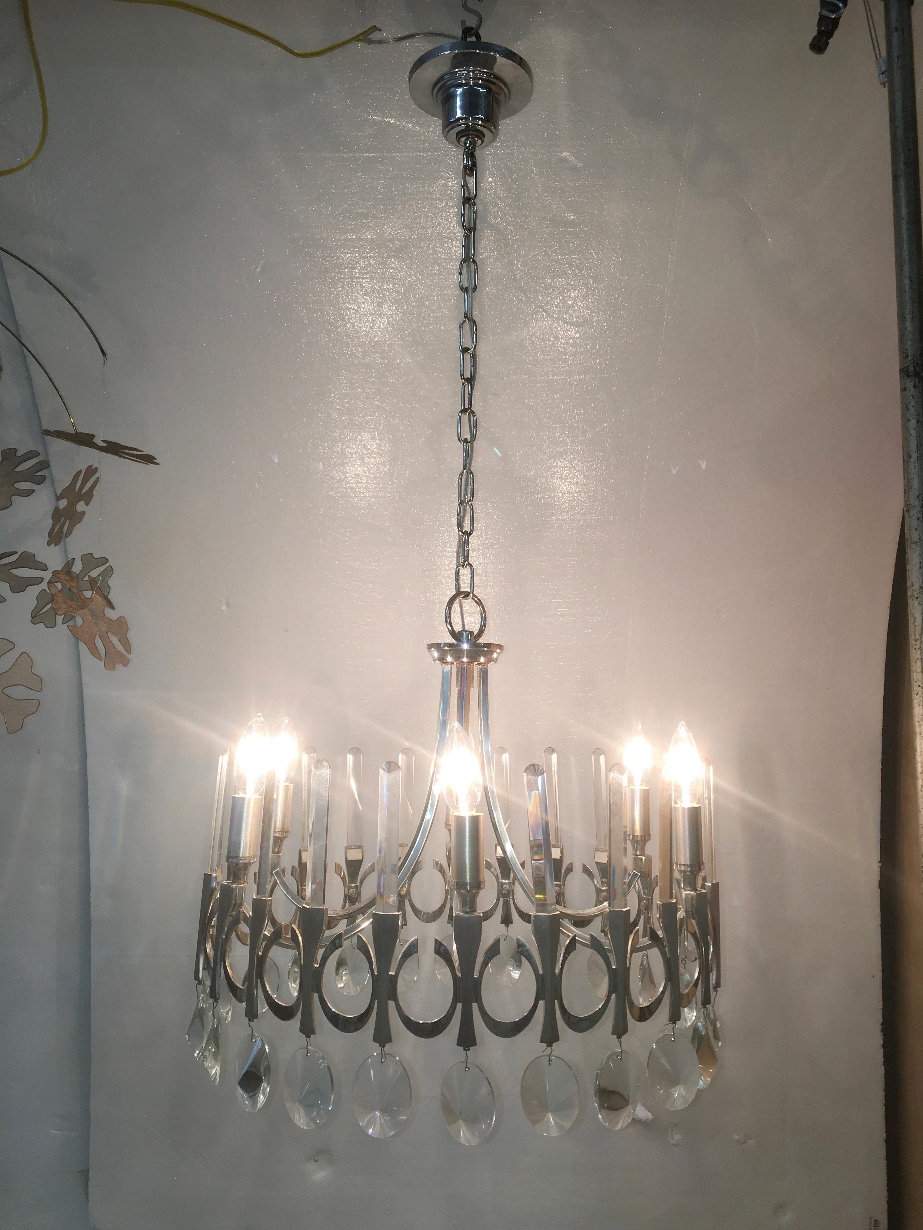 Nickel Ovali Chandelier by Angelo Gaetano Sciolari For Sale