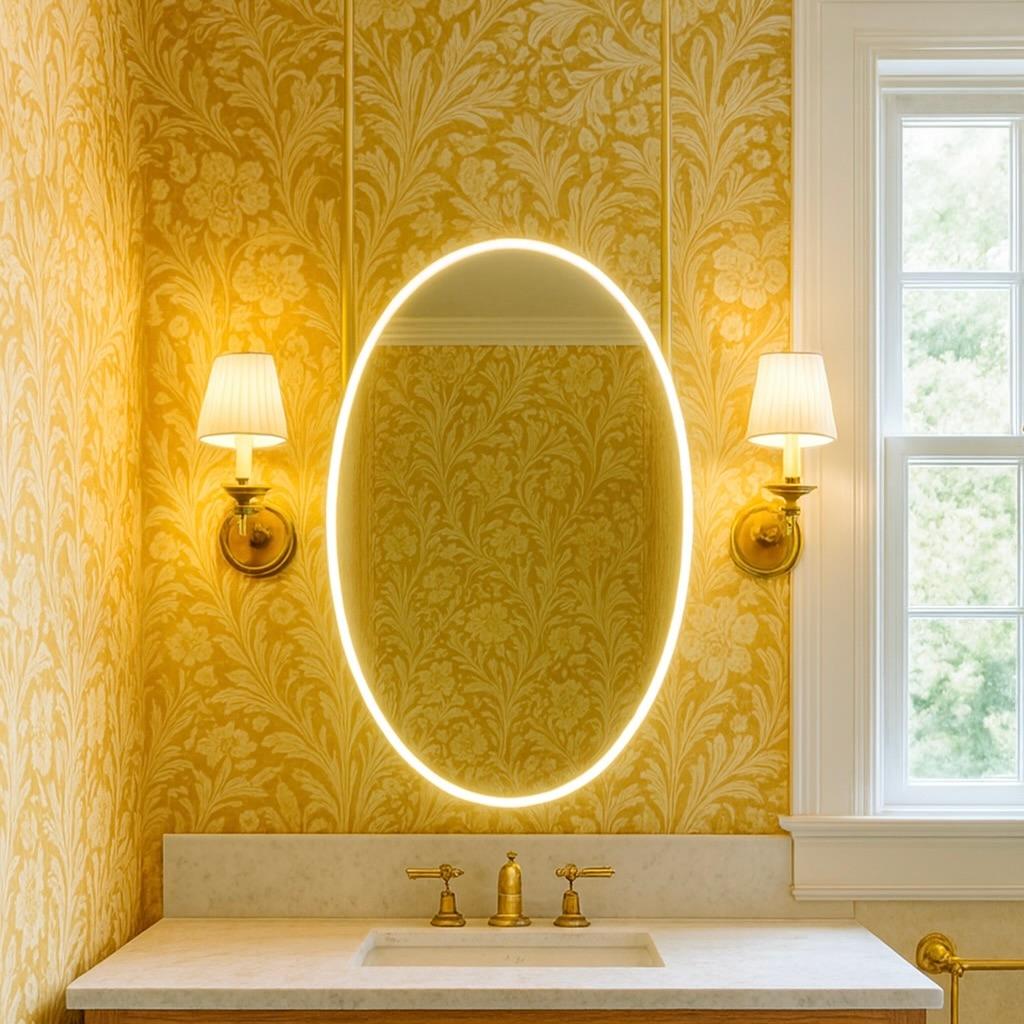 Ovalis Ceiling Suspended Illuminated Oval Mirror with Brass Frame For Sale 4