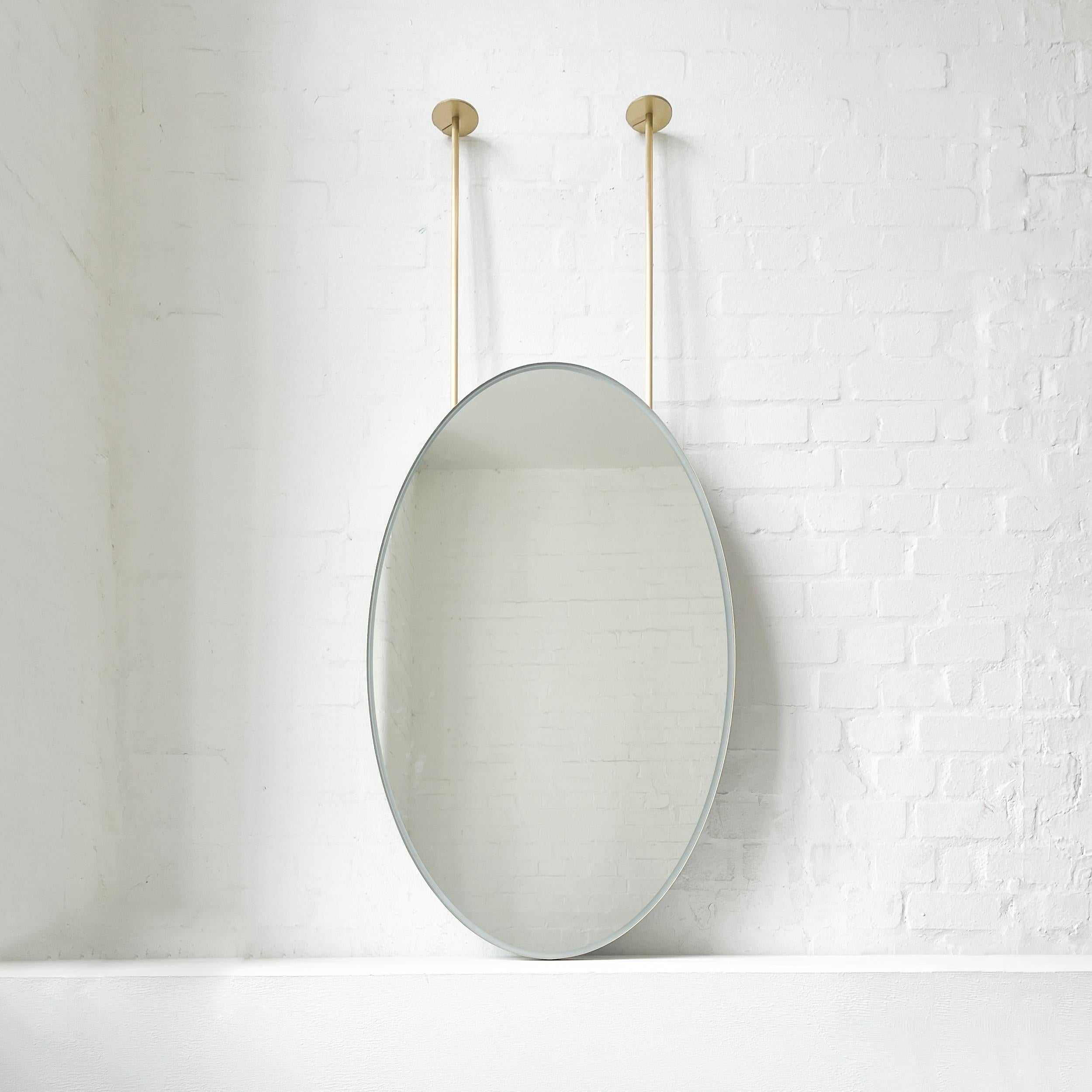 Ovalis Ceiling Suspended Illuminated Oval Mirror with Brass Frame In New Condition For Sale In London, GB