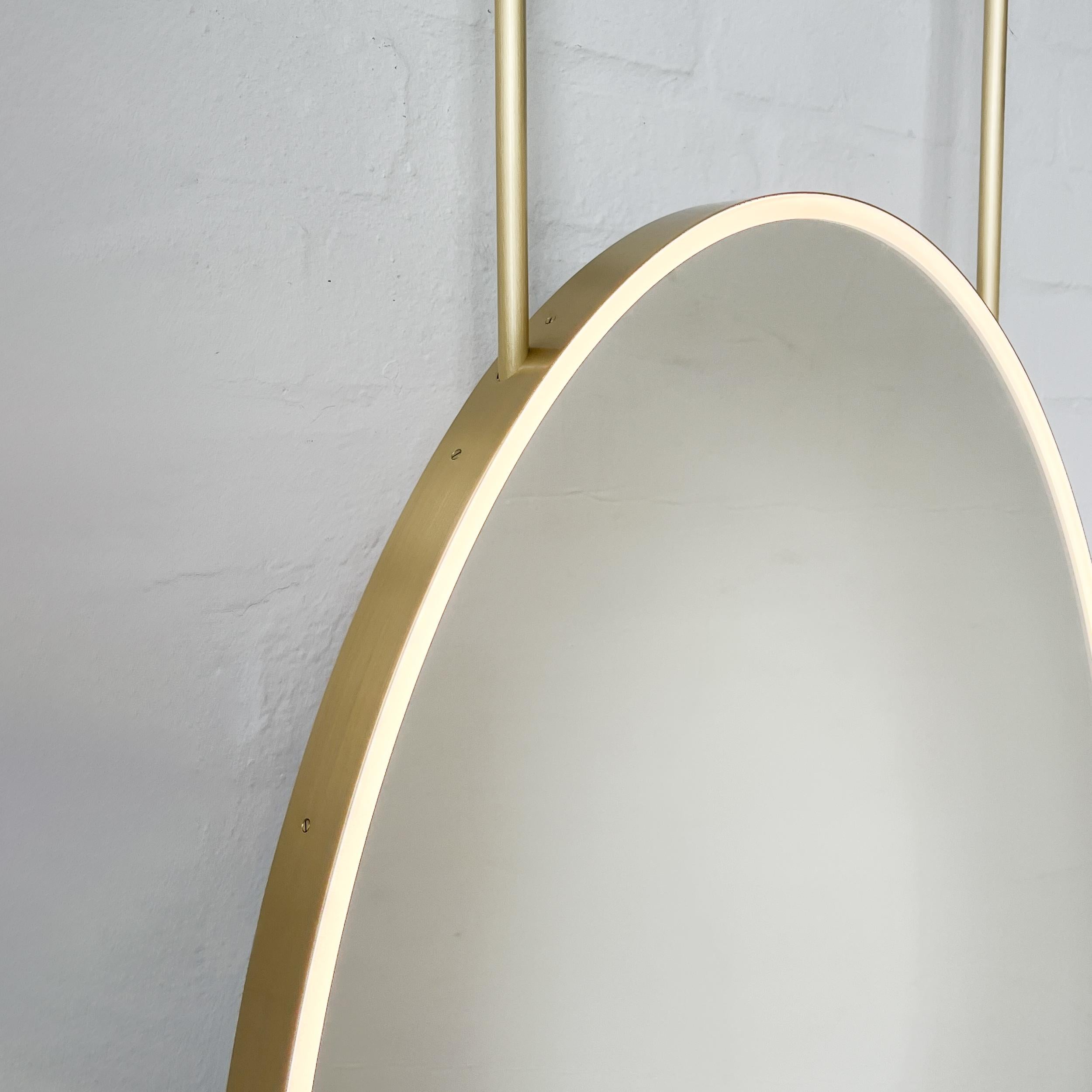 Ovalis Ceiling Suspended Illuminated Oval Mirror with Brass Frame For Sale 3