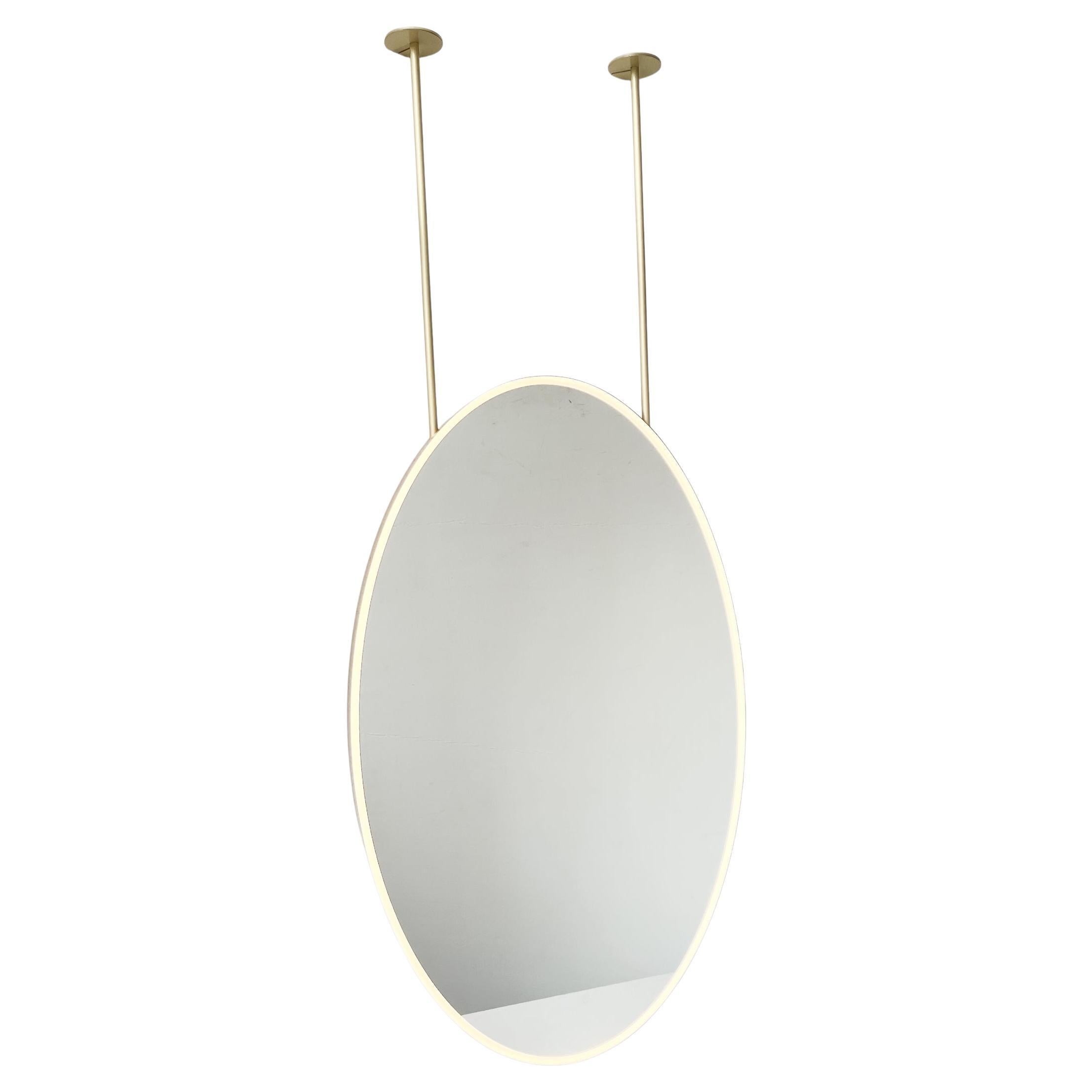 Ovalis Miroir ovale lumineux suspendu au plafond avec cadre en laiton