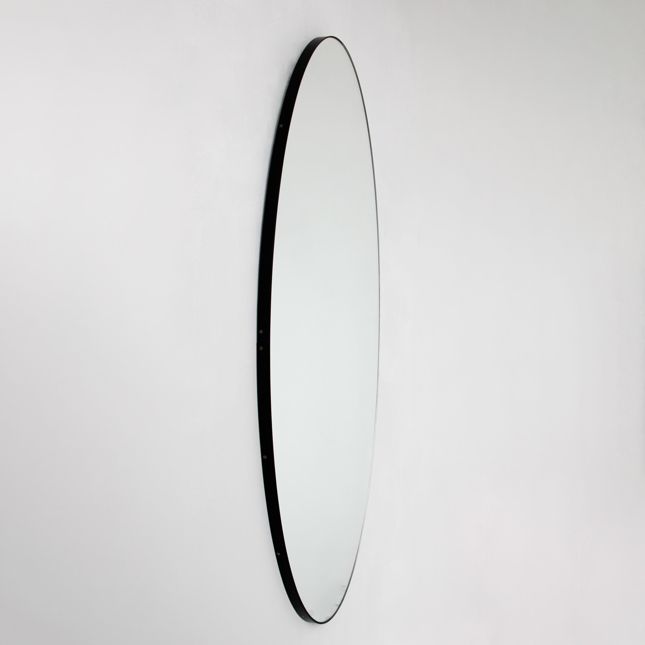 Powder-Coated Ovalis Oval Minimalist Mirror with Elegant Black Frame, Large For Sale