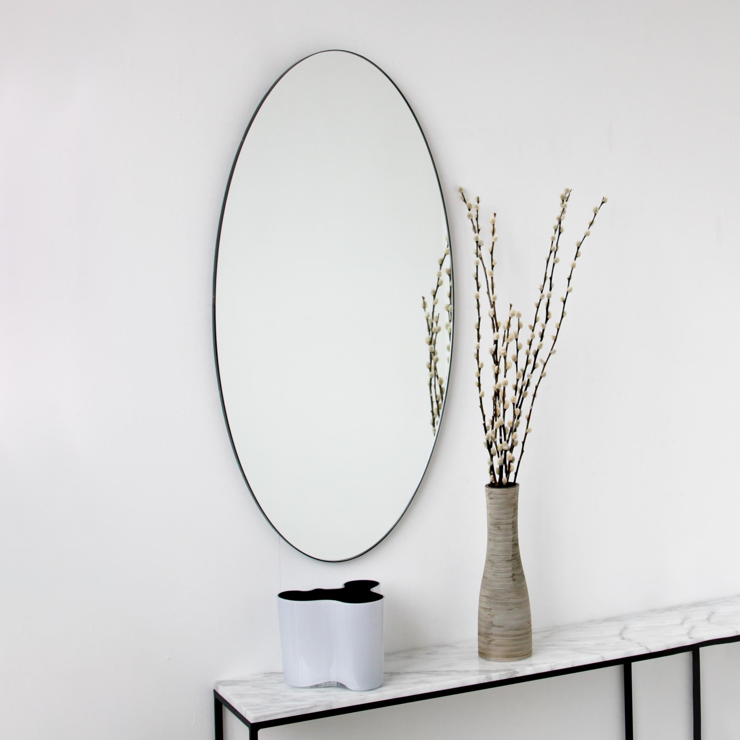 Contemporary Ovalis Oval Minimalist Mirror with Elegant Black Frame, Large For Sale