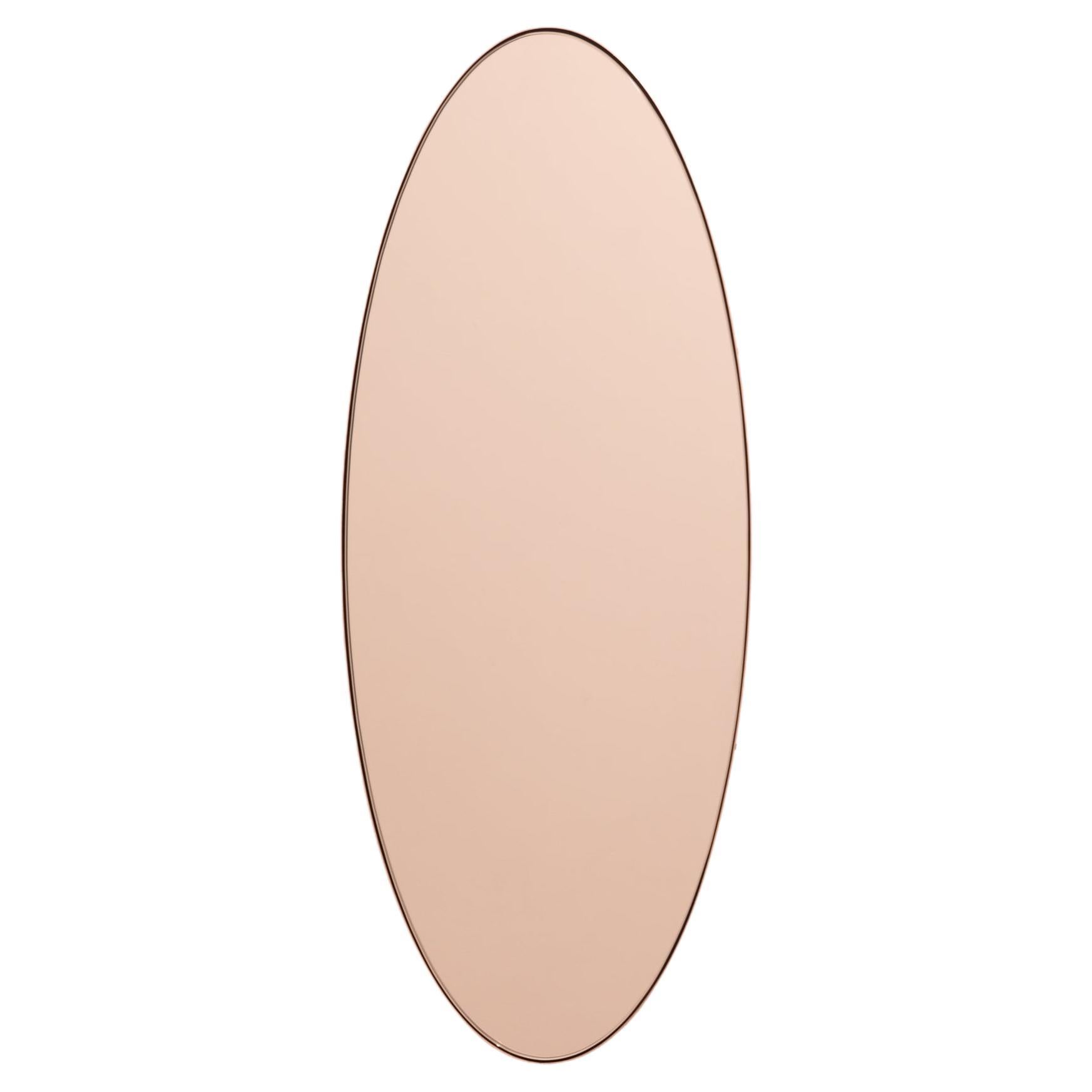 In Stock Ovalis Oval Shaped Rose Gold Mirror with Copper Frame, Small For Sale