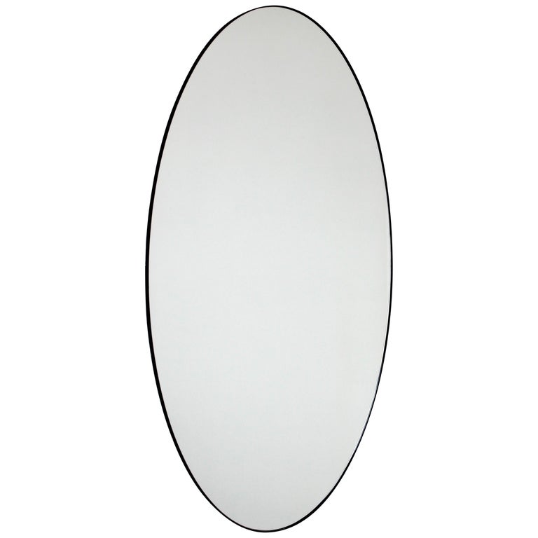 Ovalis Oval Silver Mirror with Black Frame, Large For Sale at 1stdibs