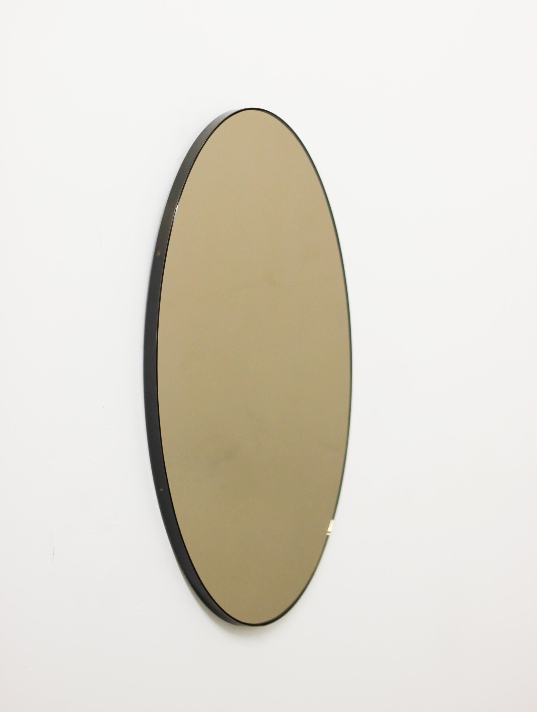 British Ovalis Oval Bronze Tinted Contemporary Mirror with Patina Frame, Small For Sale