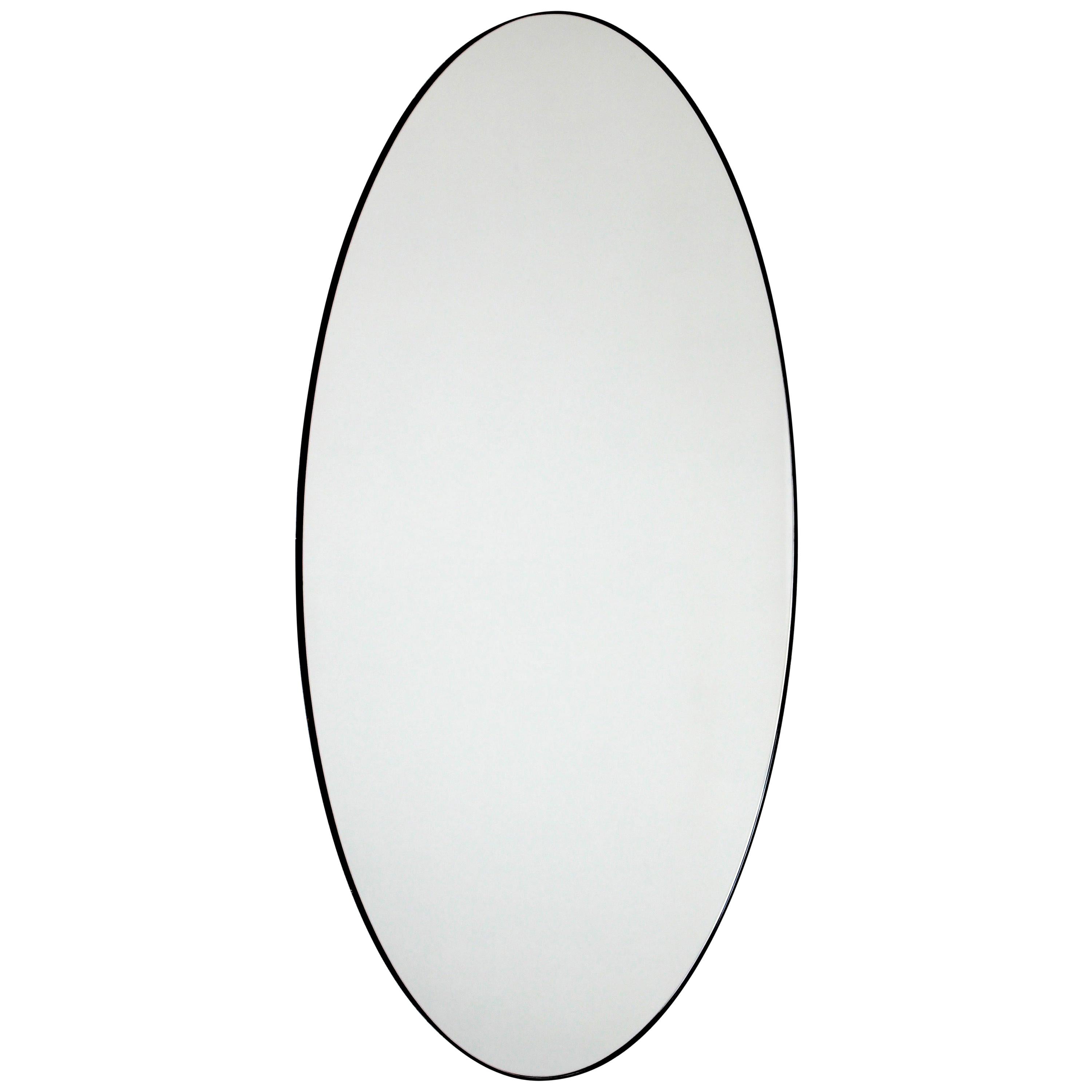 Ovalis Oval Contemporary Wall Mirror with Black Frame, XL For Sale