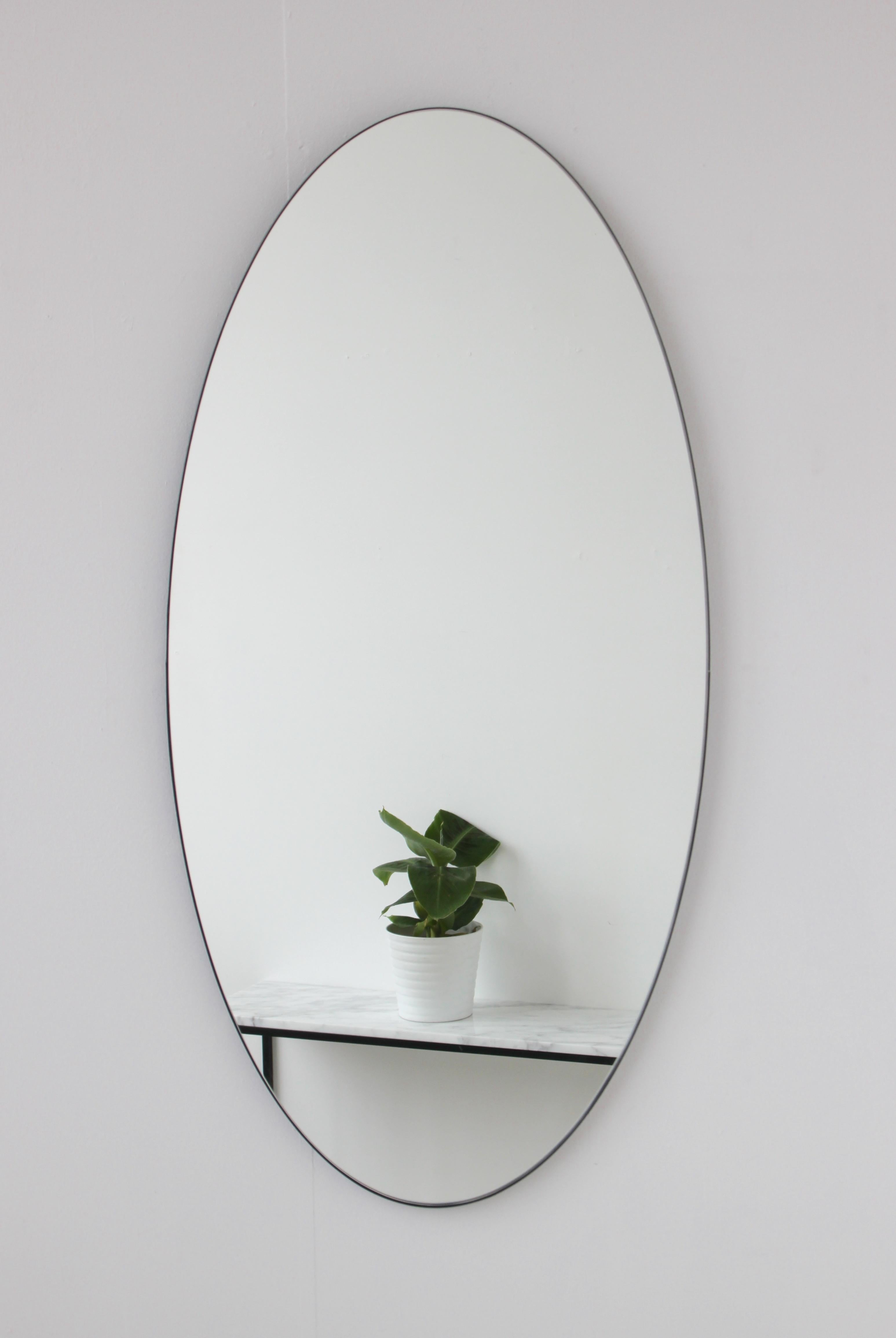 Aluminum Ovalis Oval Modern Mirror with Black Frame, Small For Sale