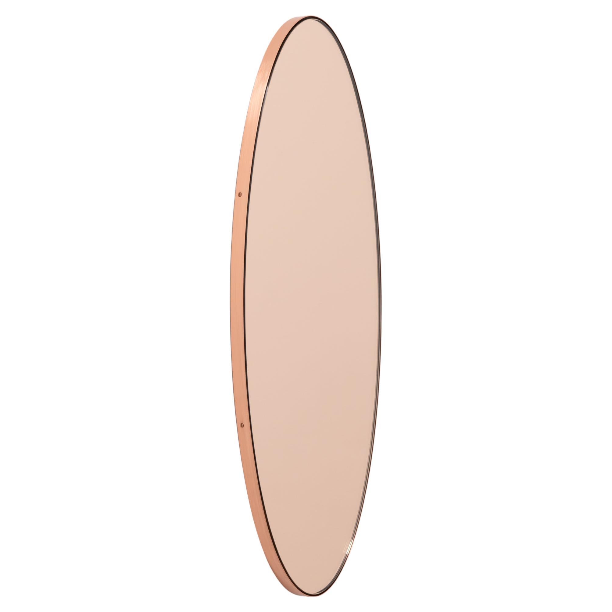 Ovalis grand miroir ovale fabriqué à la main en or rose pêche avec cadre en cuivre en vente