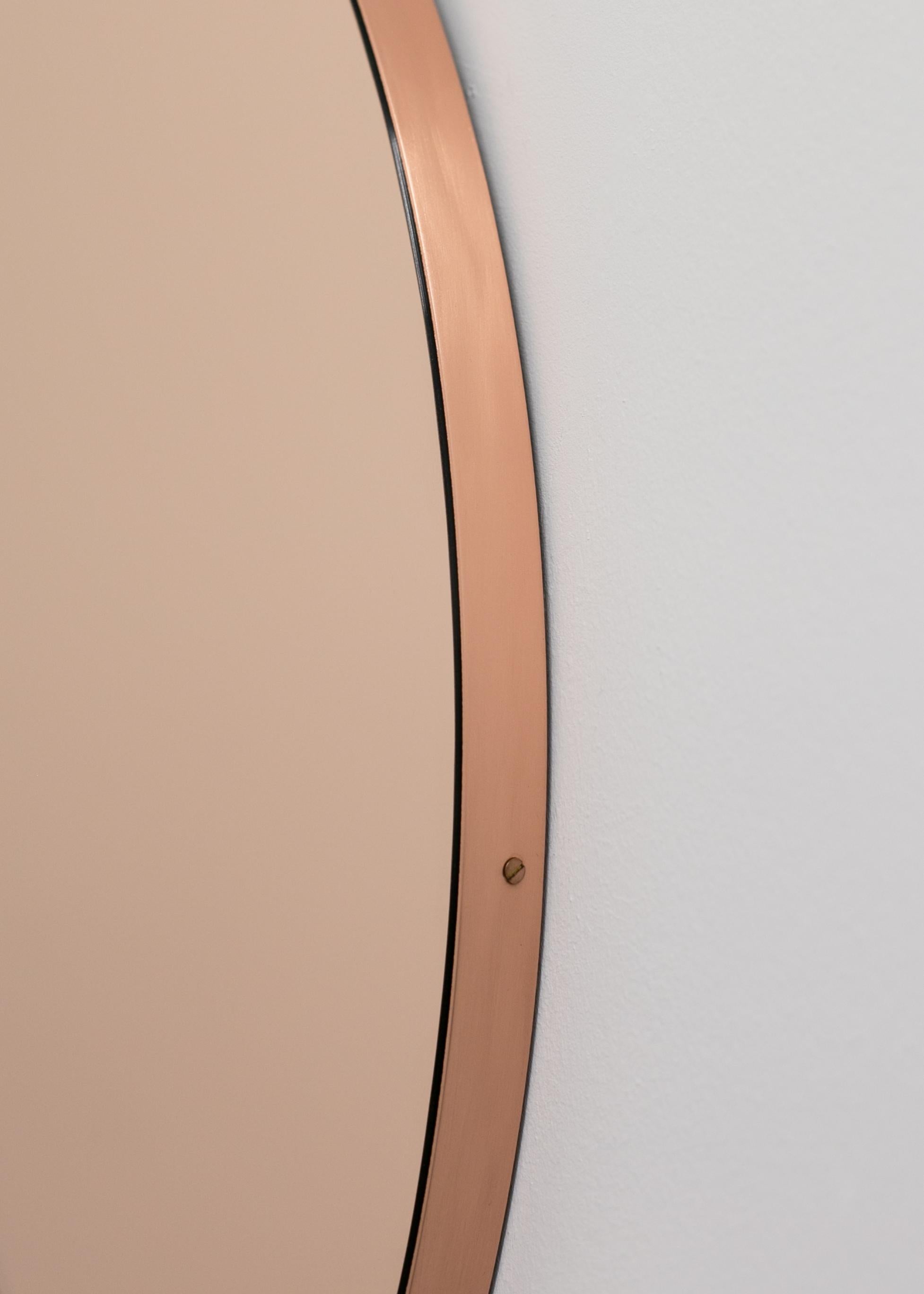 Brushed Ovalis Oval shaped Rose Gold Contemporary Mirror with a Copper Frame, Medium For Sale