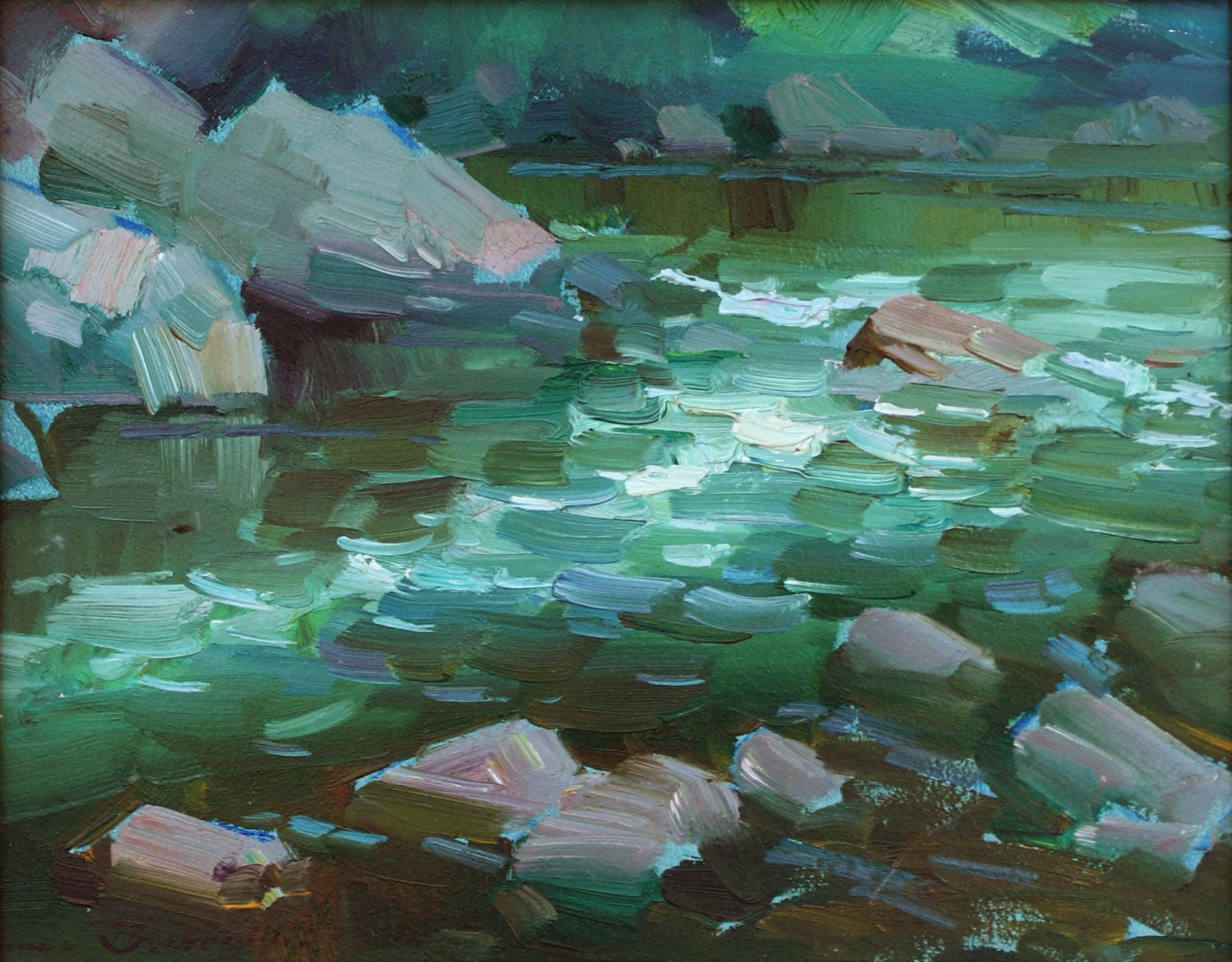 Afternoon by the Creek - Impressionist Painting by Ovanes Berberian