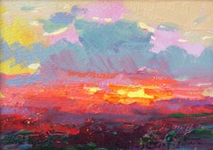 „Last Light“, impressionistisches Ölgemälde, gerahmt, signiert, Landschaft