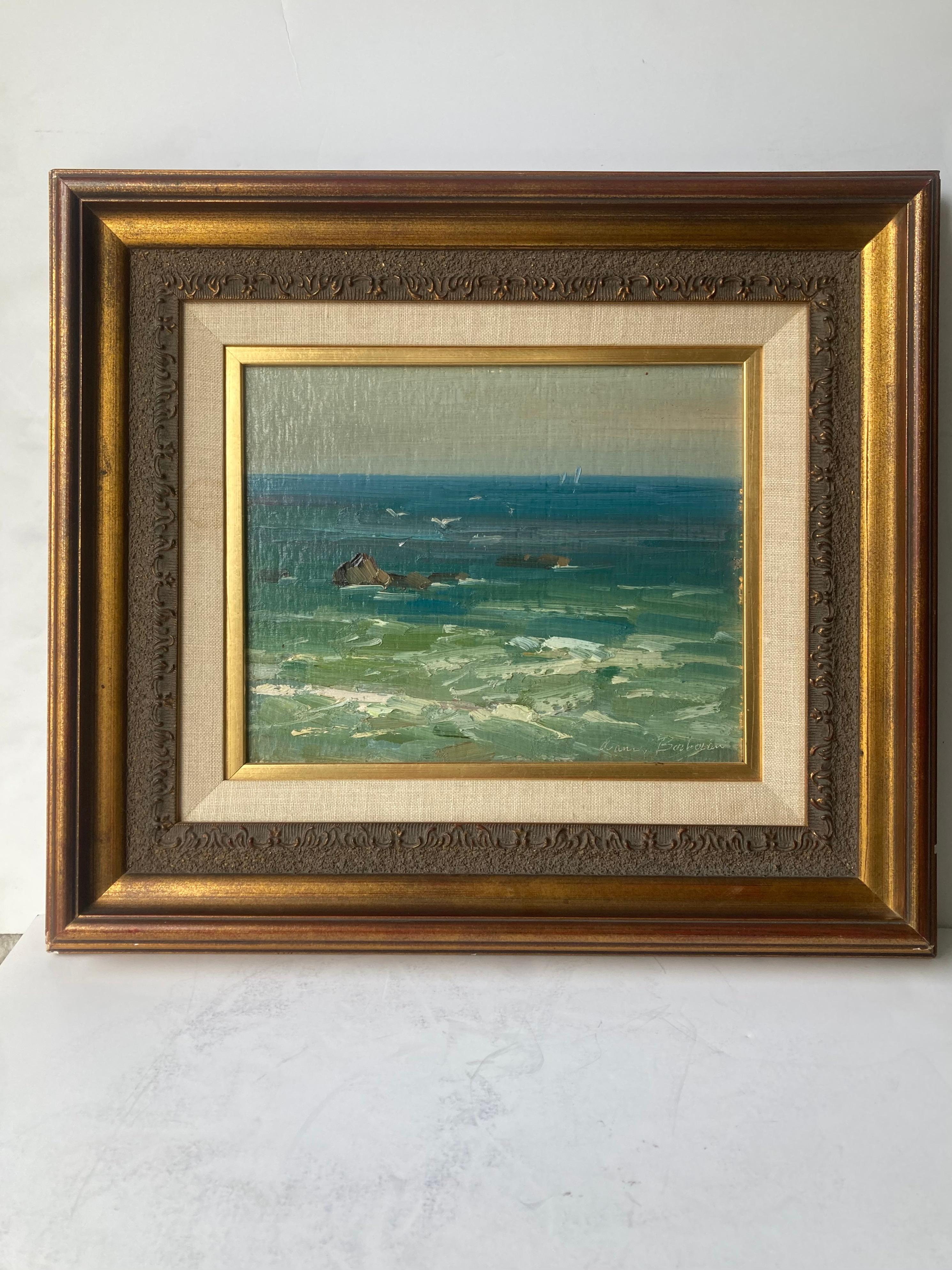 Ovanes Berberian paysage marin peinture à l'huile sur carton plein air . en vente 1