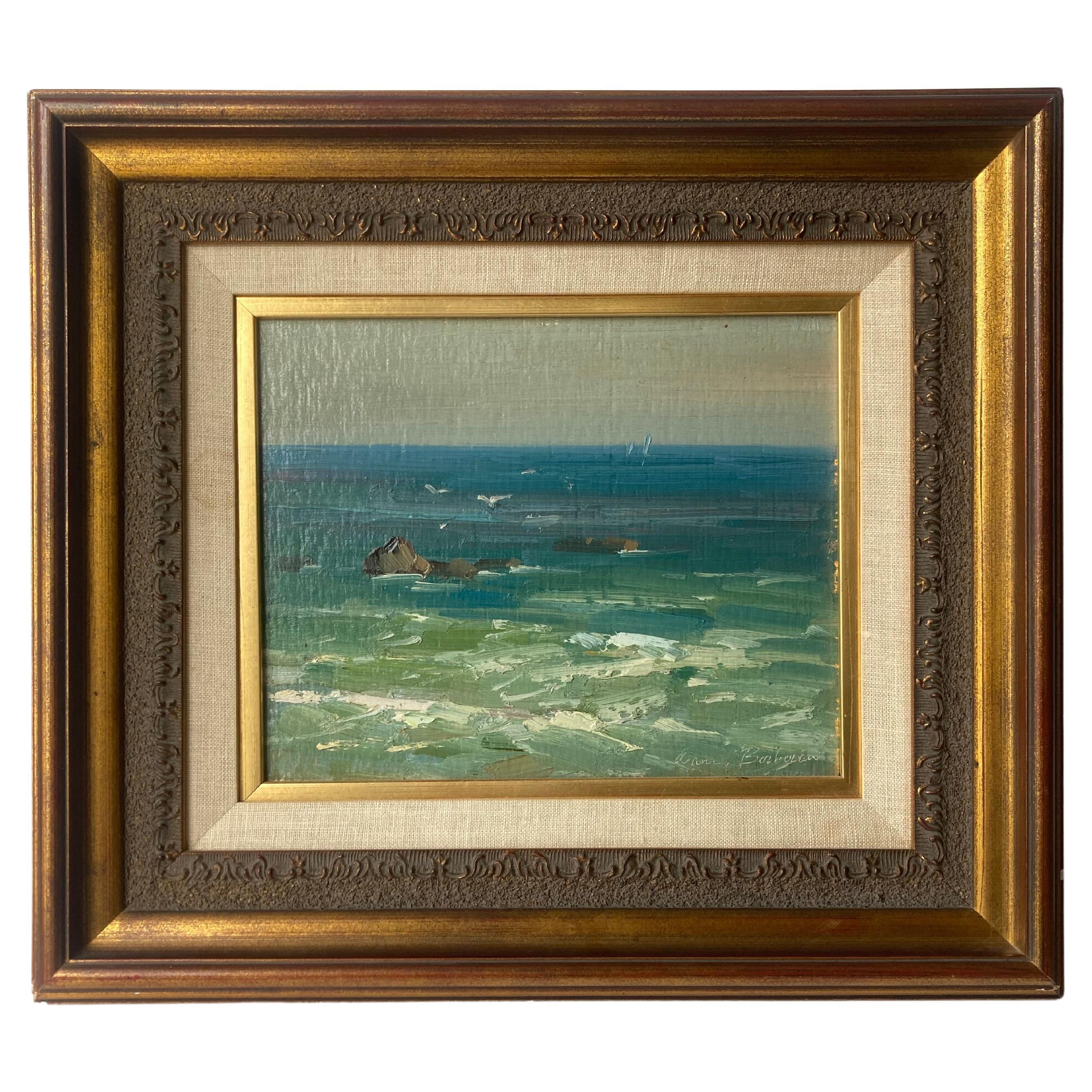 Ovanes Berberian paysage marin peinture à l'huile sur carton plein air .