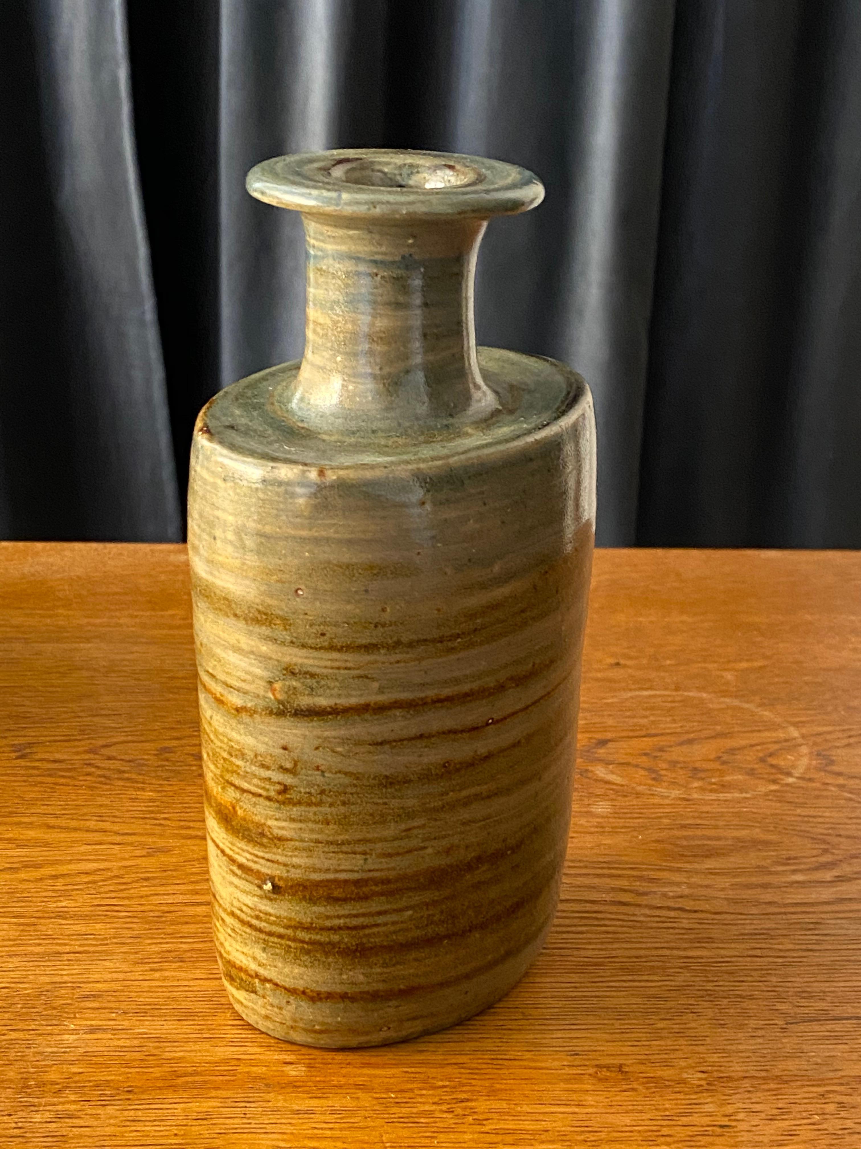 Swedish Ovar Nilsson, Stoneware Vase or Flask, Hand-Applied Glaze, Studio of Artist 1970