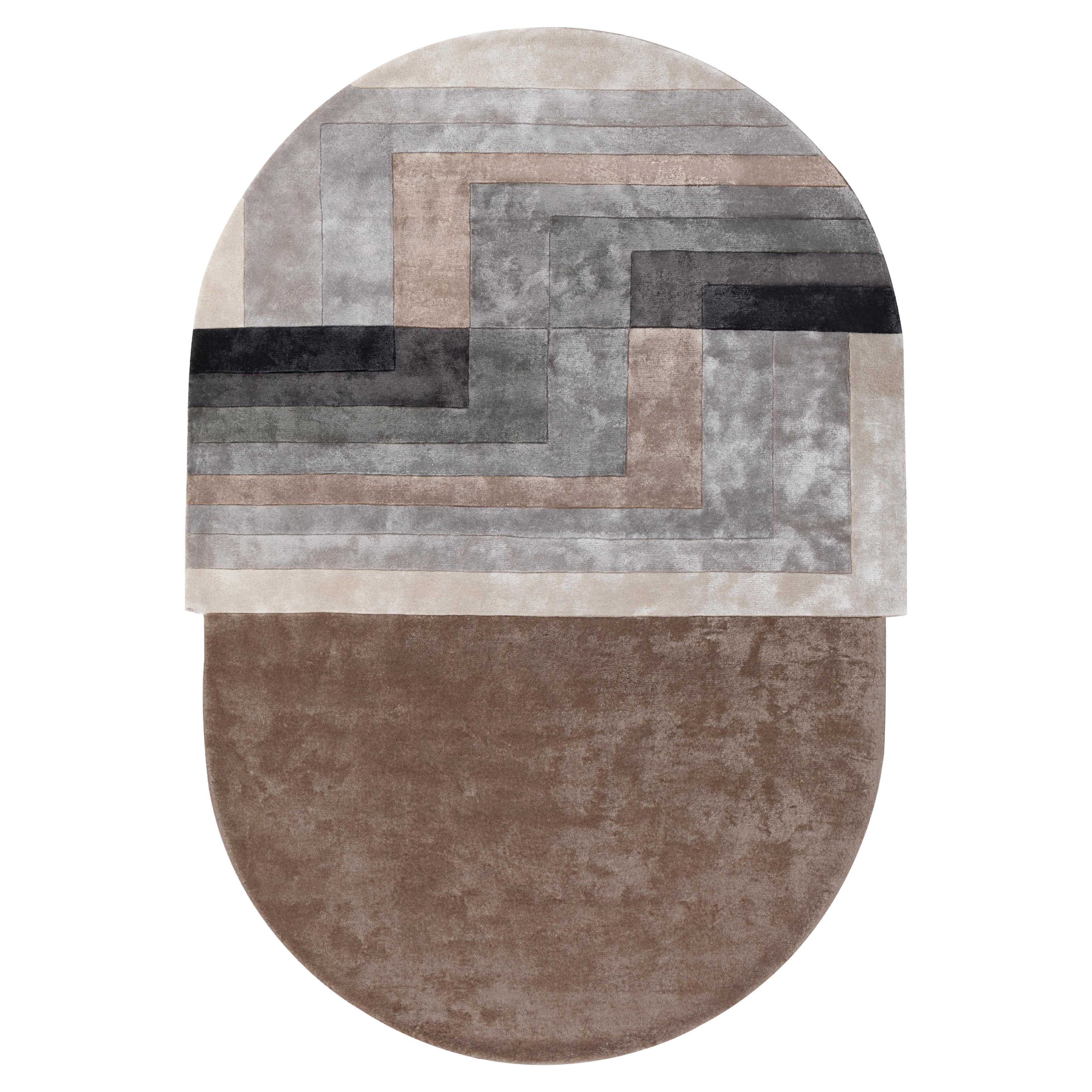 OVATE Hand Tufted Modern Shaped Silk Rug in Taupe Colour By Hands For Sale