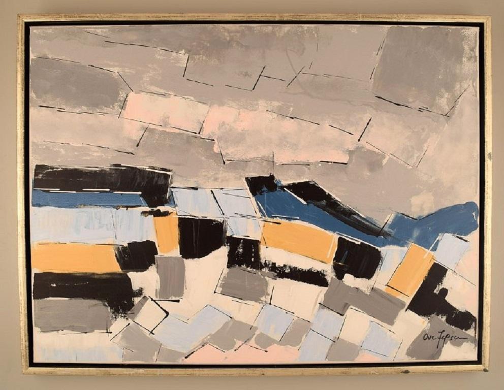 Ove Jepsen (b. 1934), listed Danish artist. 
Acrylic on canvas. 
Abstract landscape. Late 20th century.
The canvas measures: 80 x 60 cm.
The frame measures: 1.5 cm.
In excellent condition.
Signed.
The Danish-born painter and poet, has participated