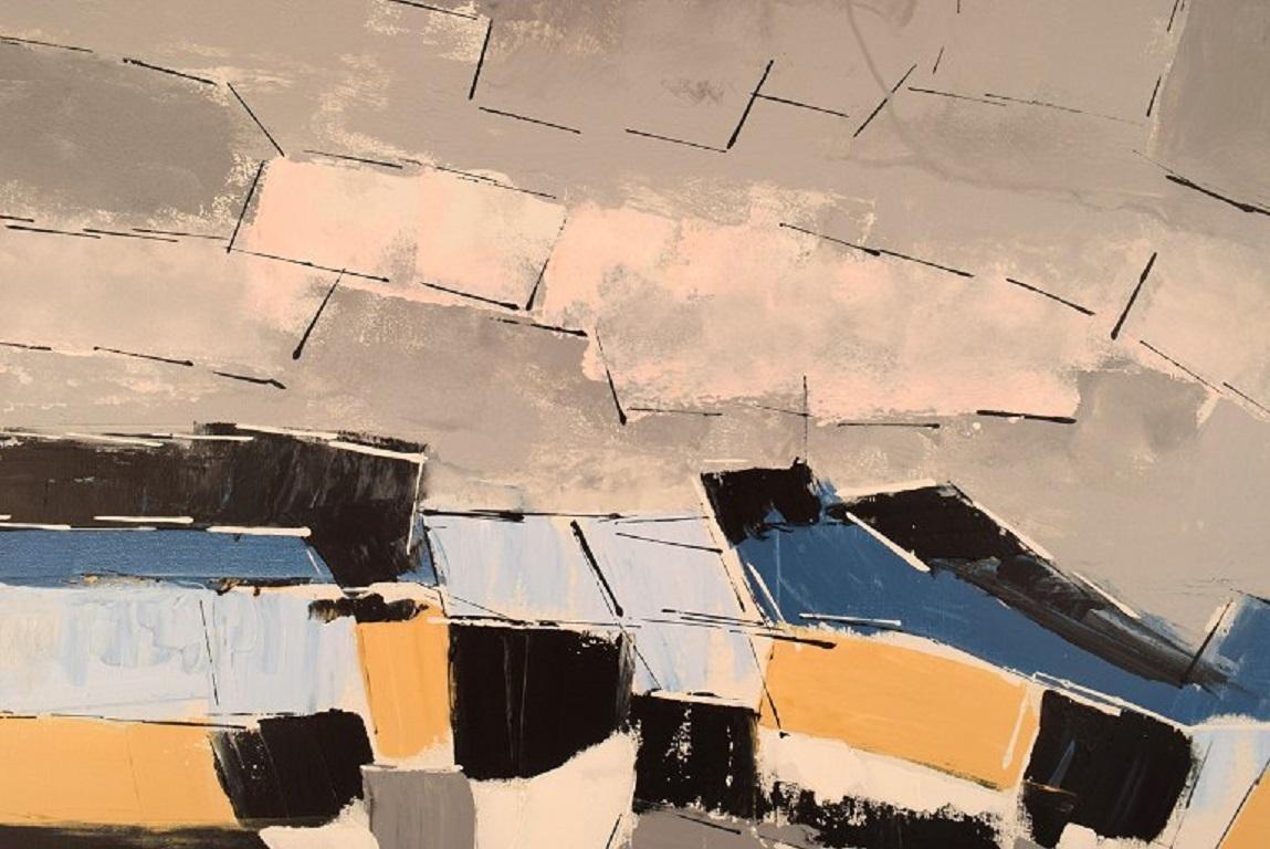 Swedish Ove Jepsen (b. 1934), listed Danish artist. Acrylic/canvas. Abstract landscape For Sale