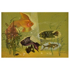 Ove Persson, artiste suédois, huile sur panneau, « Aquarium »