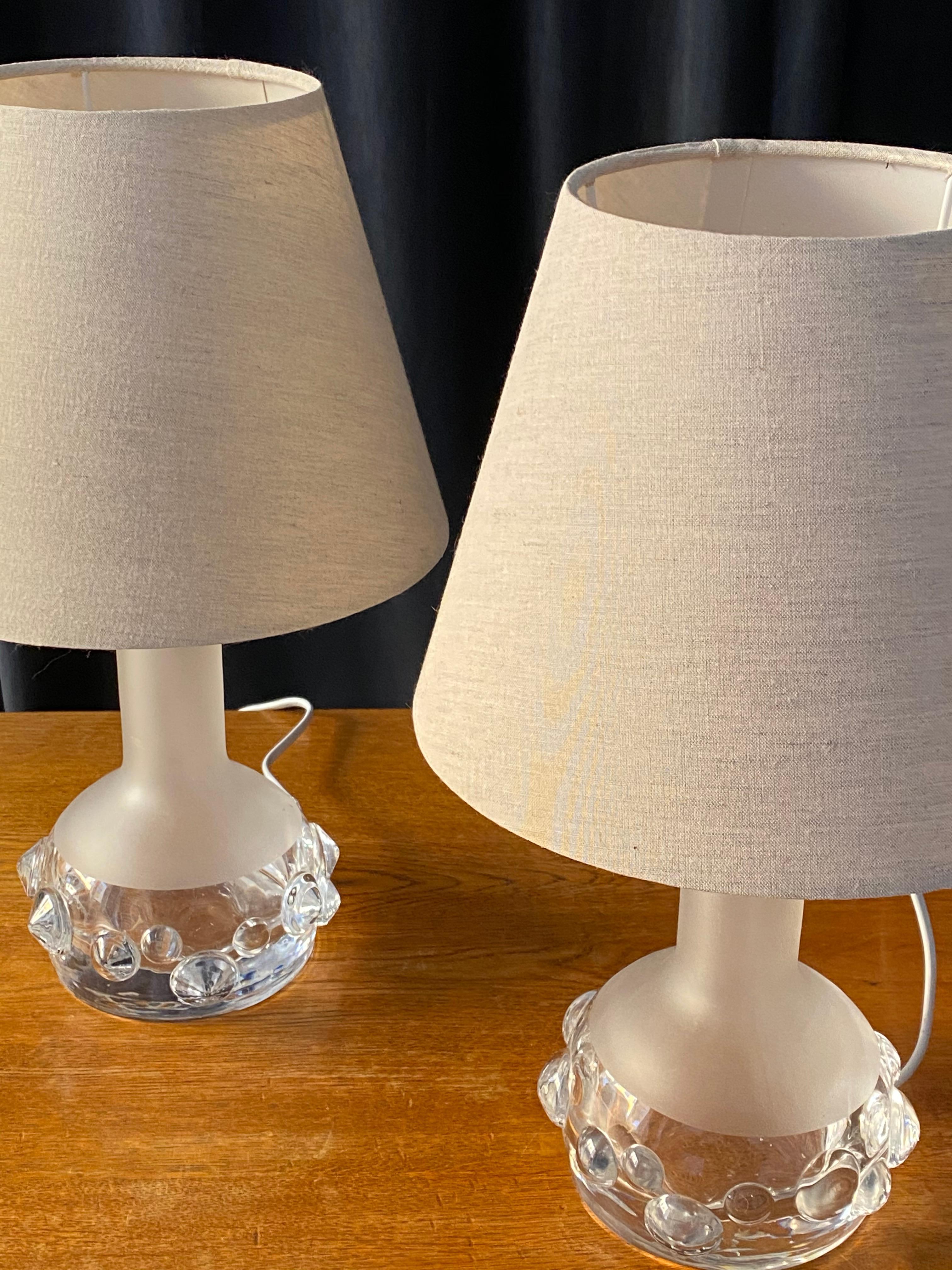 Swedish Ove Sandberg, Organic Table Lamps, Frosted Glass, Fabric, Kosta, Sweden, 1970s
