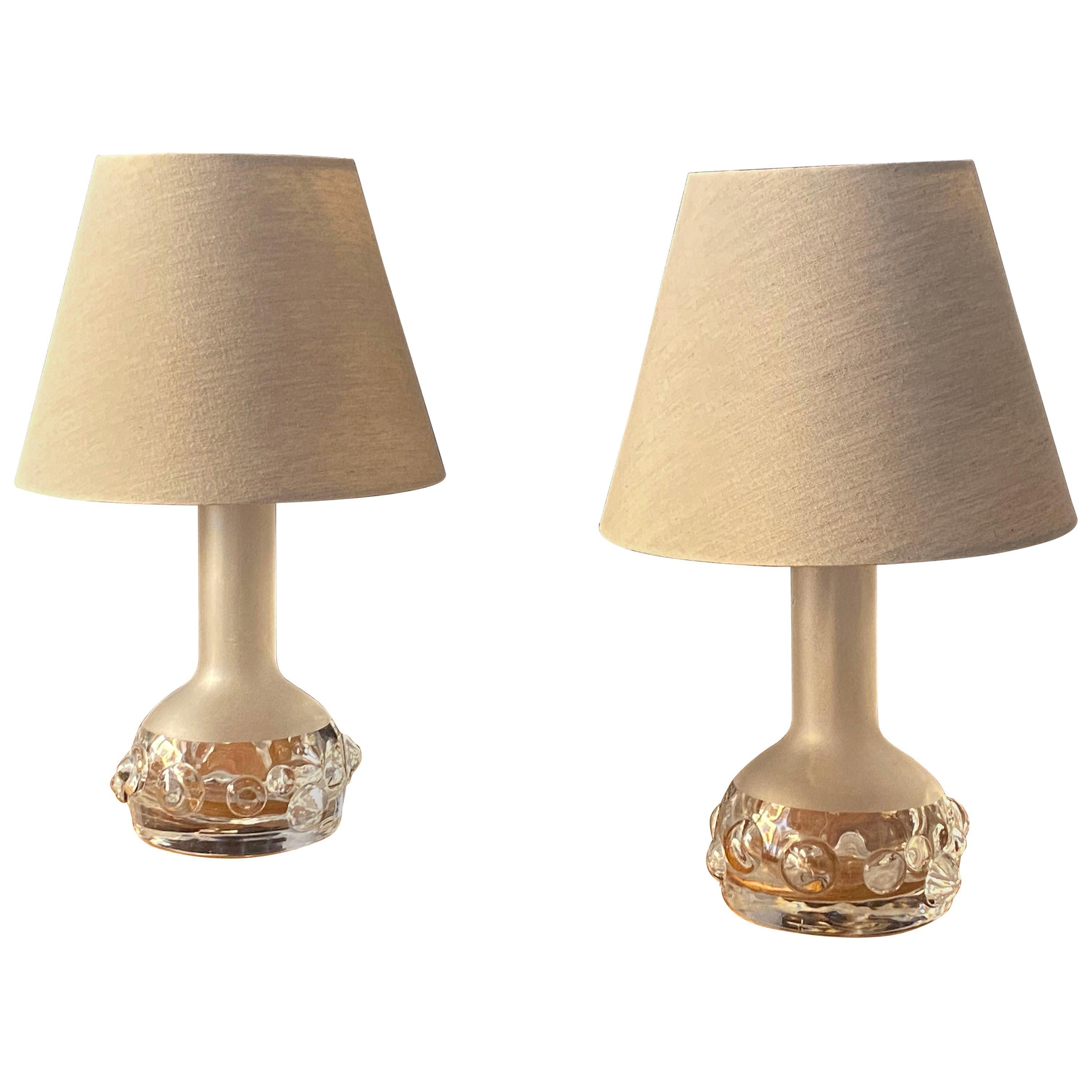 Ove Sandberg, Organic Table Lamps, Frosted Glass, Fabric, Kosta, Sweden, 1970s