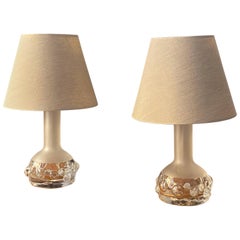 Vintage Ove Sandberg, Organic Table Lamps, Frosted Glass, Fabric, Kosta, Sweden, 1970s