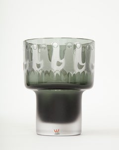 Ove Sandeberg für Kosta Boda, geätzte Vogellampe aus grauem Glas