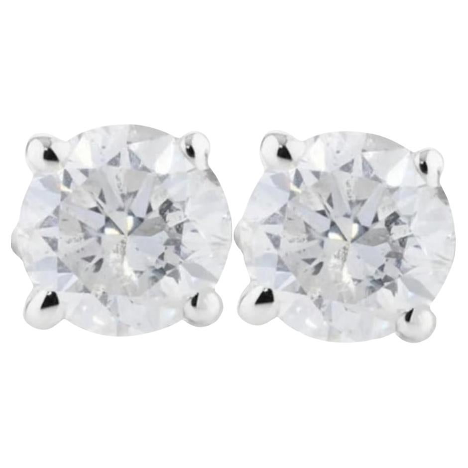 Over 1/2 Carat Ct Natural Solitaire Diamond Stud Earrings 14k White Gold  For Sale