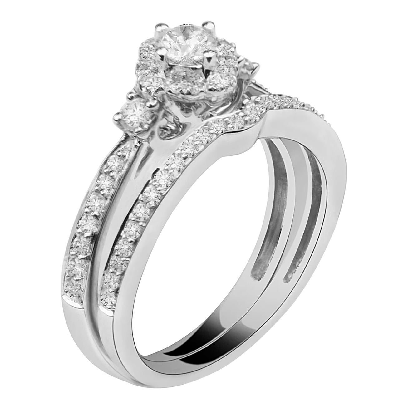 Over 1/2 Carat Round Certified Diamond Ring 
Band with Halo 14 Karat White Gold For Sale