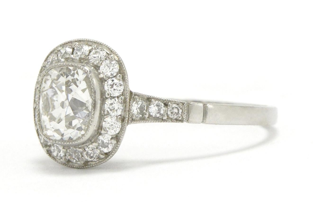 Women's Over 1 Carat Old Mine Cushion Diamond Engagement Ring Art Deco Inspired Halo
