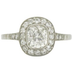 Over 1 Carat Old Mine Cushion Diamond Engagement Ring Art Deco Inspired Halo