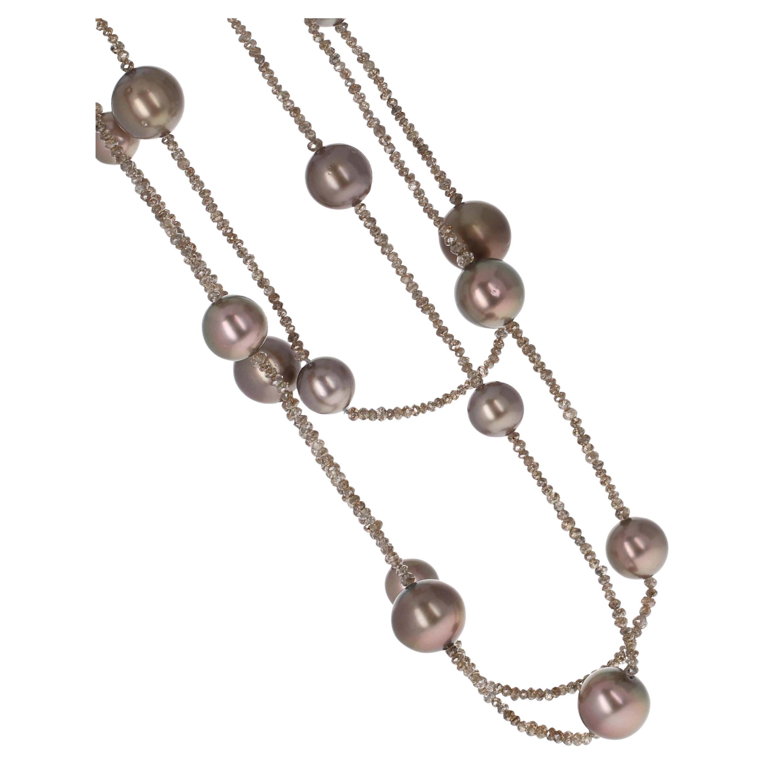 Over 100 Carat Diamond and Pearl Beaded Necklace