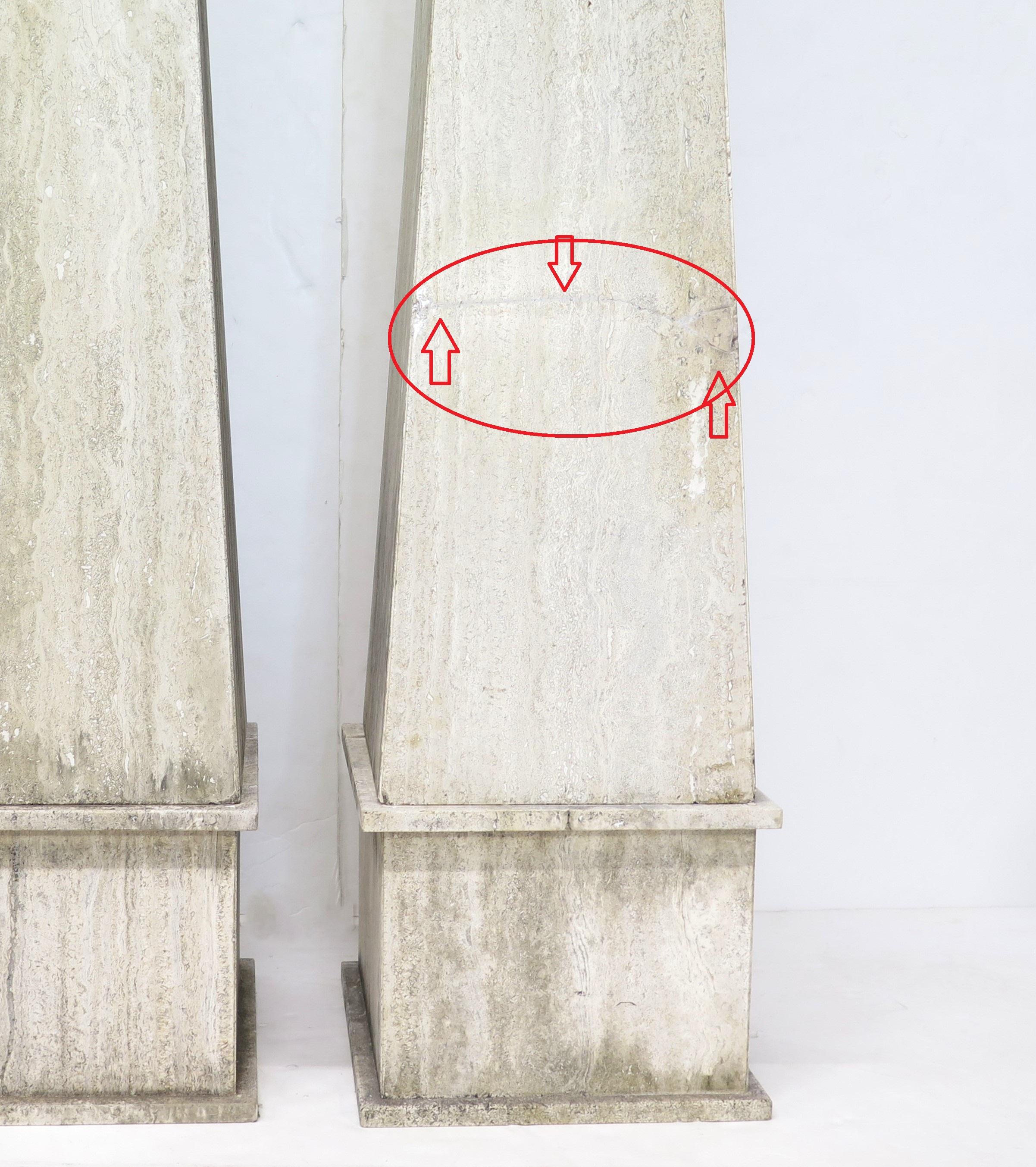 (Over 6' Tall) Large Scale Pair of Italian Travertine Obelisks  4