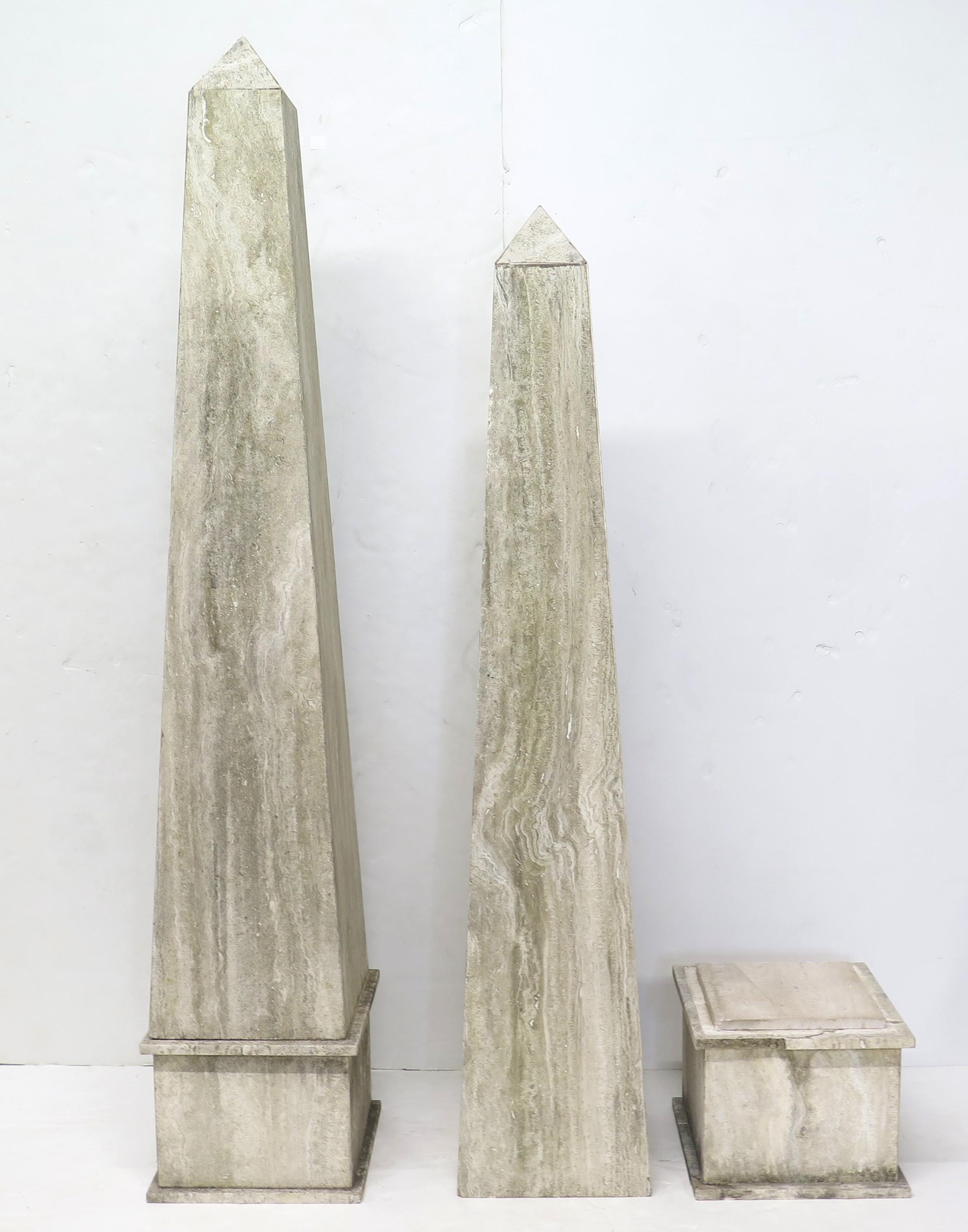 (Over 6' Tall) Large Scale Pair of Italian Travertine Obelisks  6