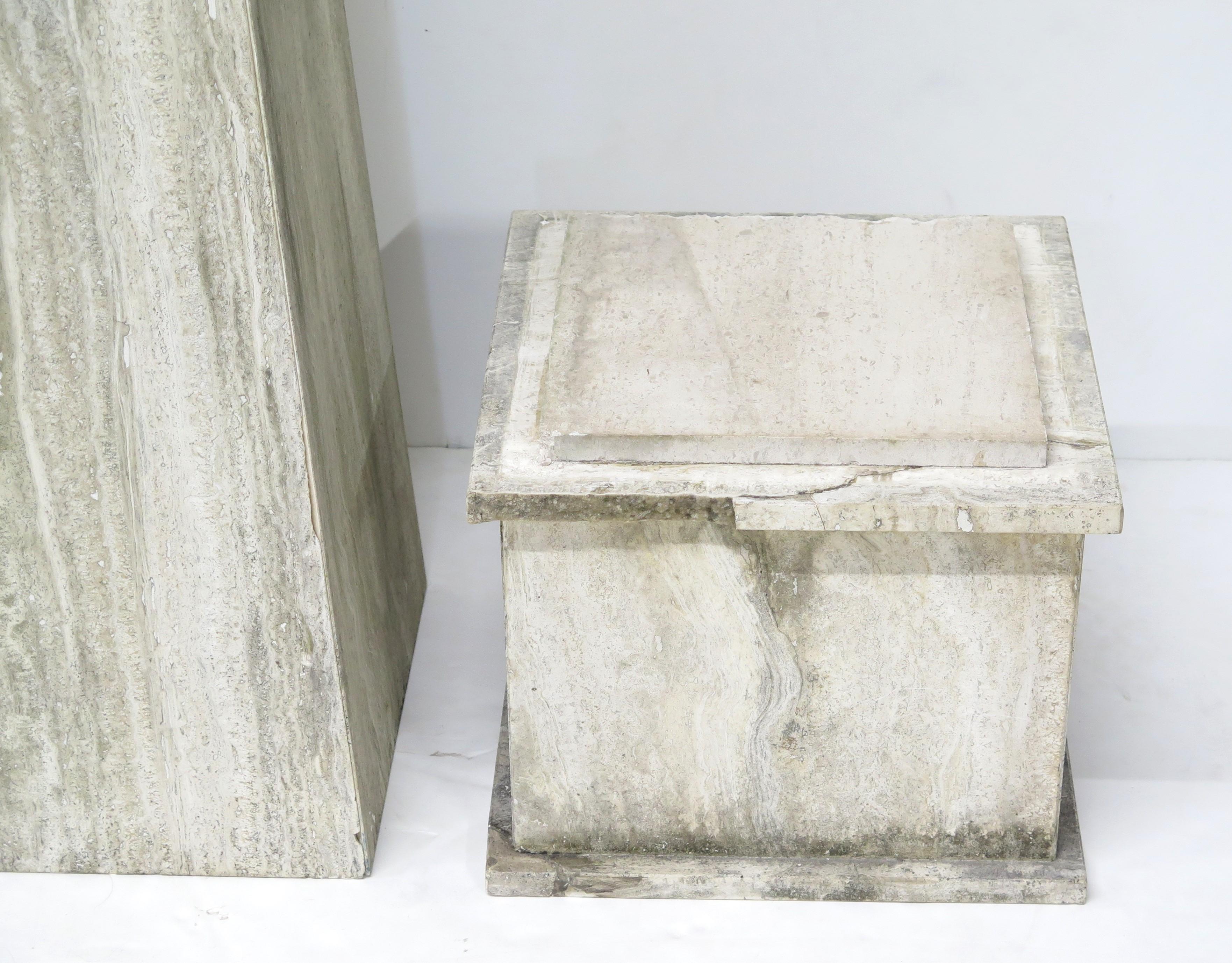 (Over 6' Tall) Large Scale Pair of Italian Travertine Obelisks  7