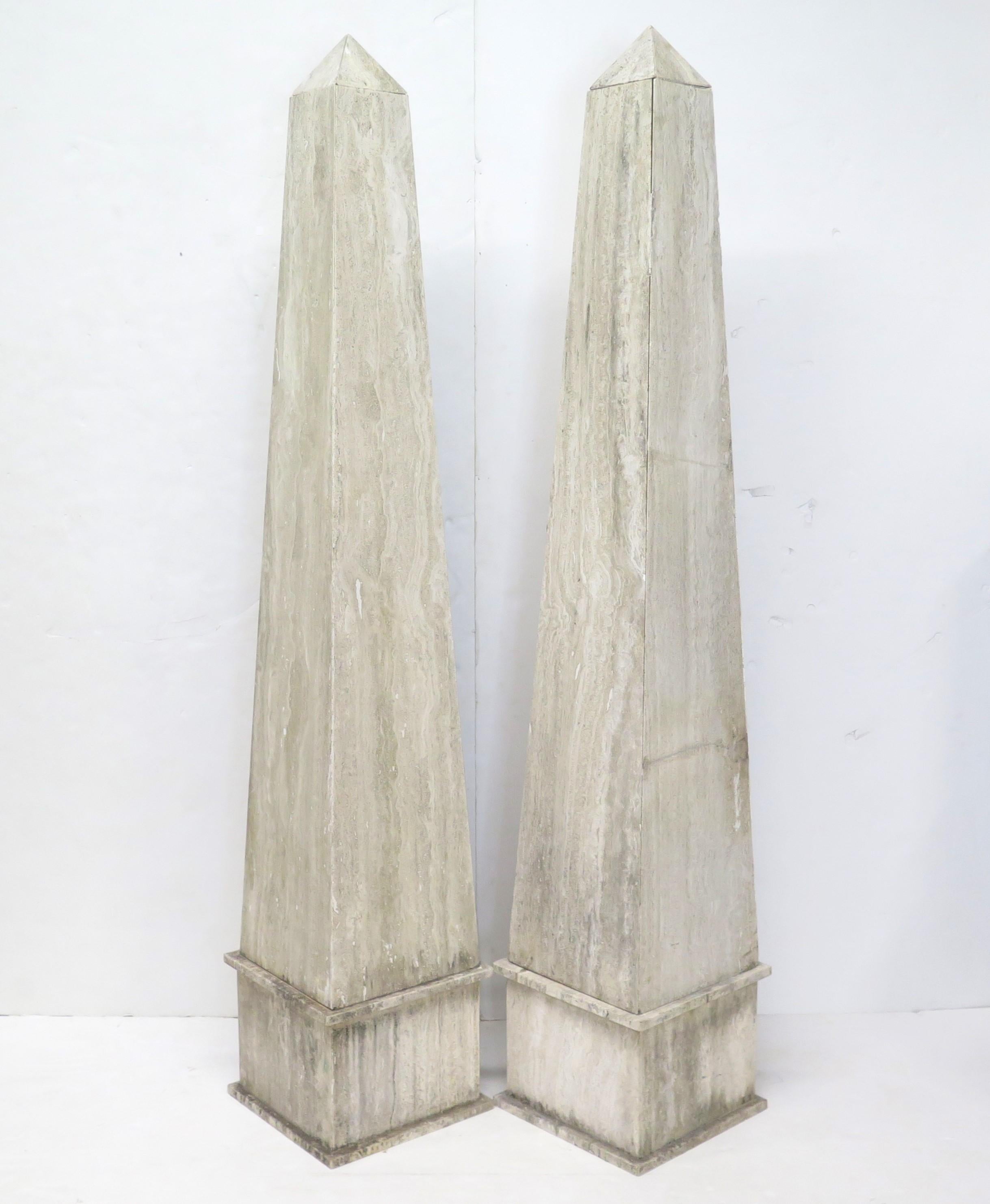 (Over 6' Tall) Large Scale Pair of Italian Travertine Obelisks  9