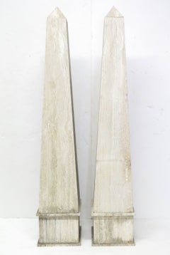 (Over 6' Tall) Large Scale Pair of Italian Travertine Obelisks