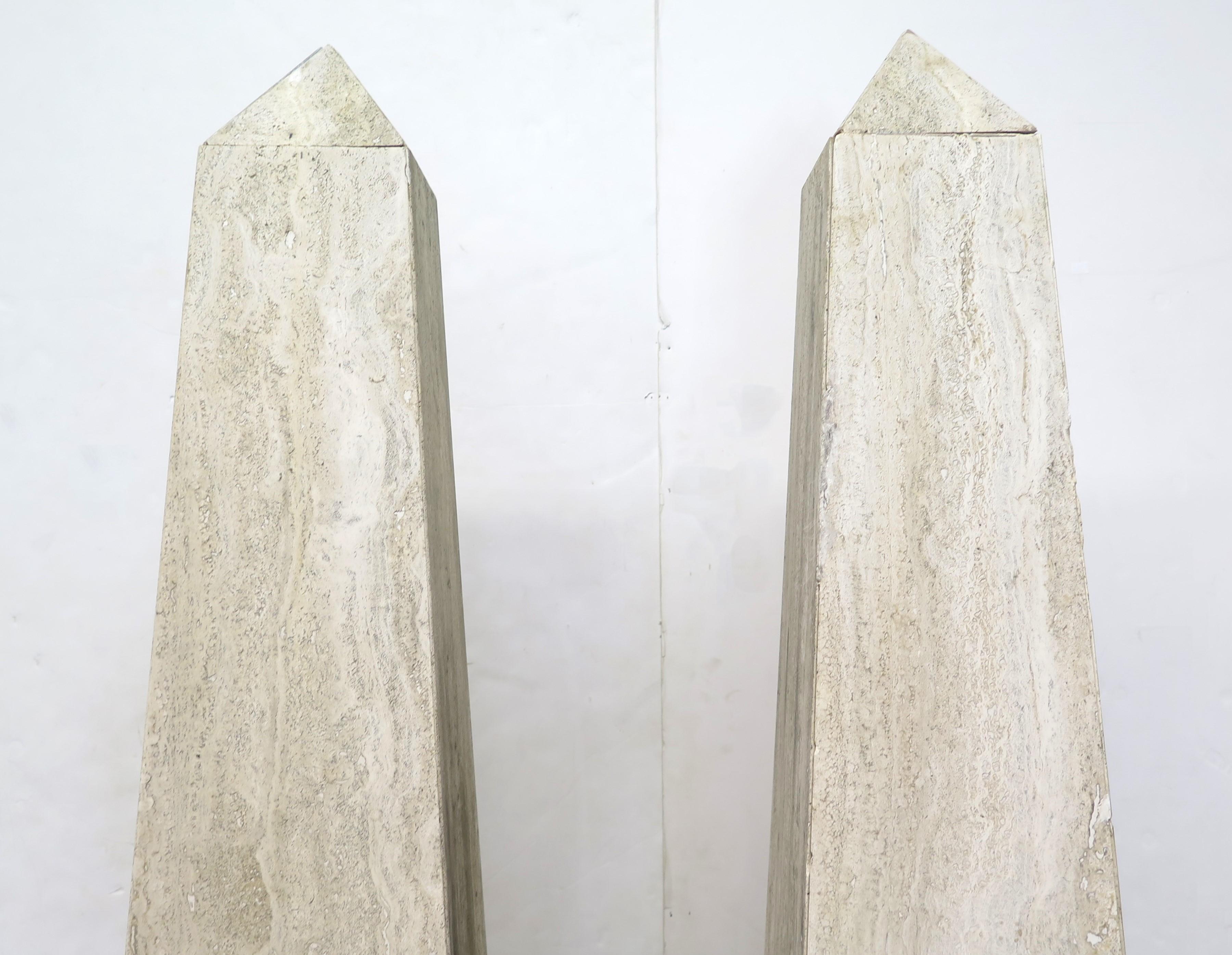(Over 6' Tall) Large Scale Pair of Italian Travertine Obelisks  In Good Condition In Dallas, TX