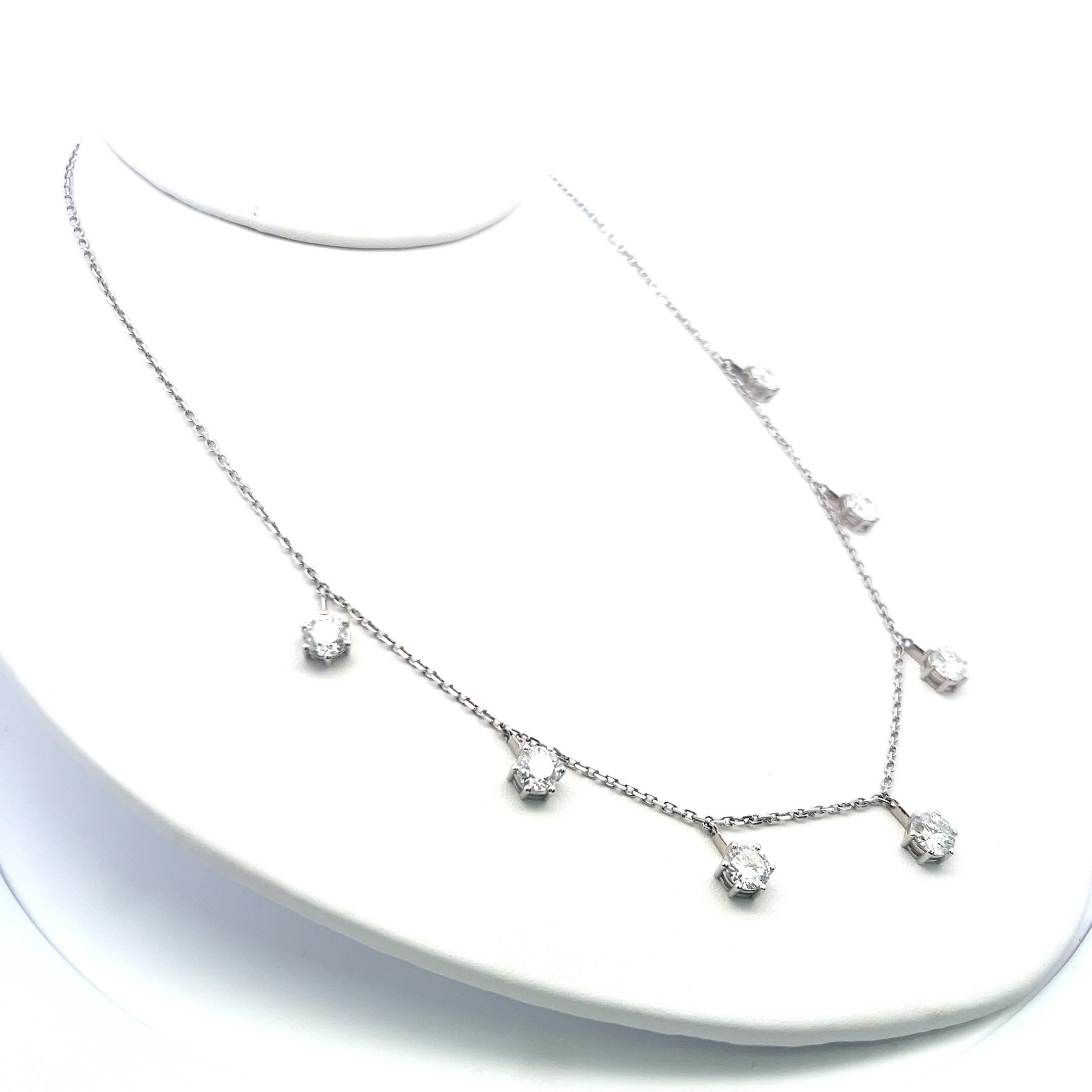Taglio rotondo Collana con diamanti tondi e brillanti da oltre 7,20 ct in oro bianco 14K, 18 pollici in vendita