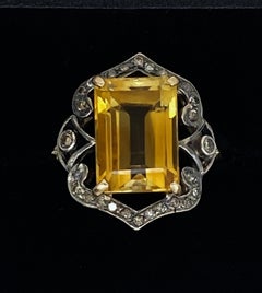 Over 9.00ct Golden Citrine, Diamond Retro Cocktail Ring in 14K Gold & Silver